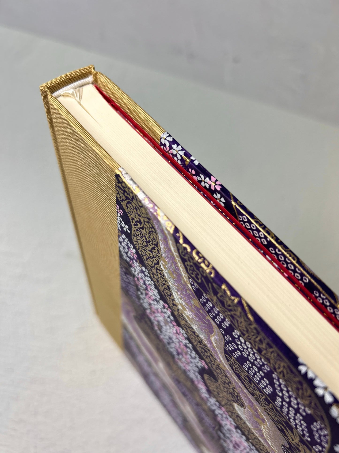 A5 Hardcover Notebook finished in Soft Gold Japanese book cloth and Imperial Purple and Gold Chiyogami