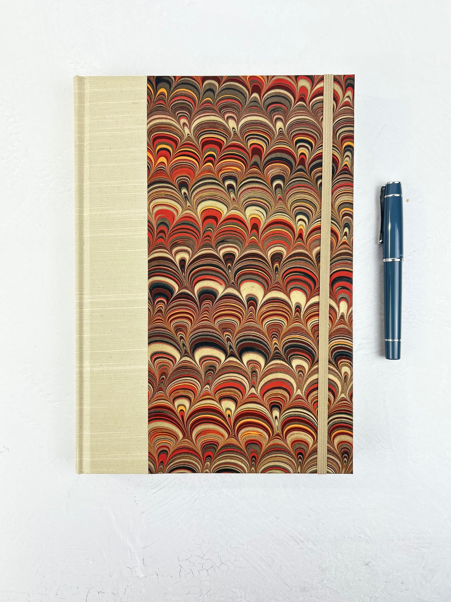 B5 Hardcover Notebook finished in Platinum Japanese book cloth and Italian hand-marbled Renato Crepaldi paper