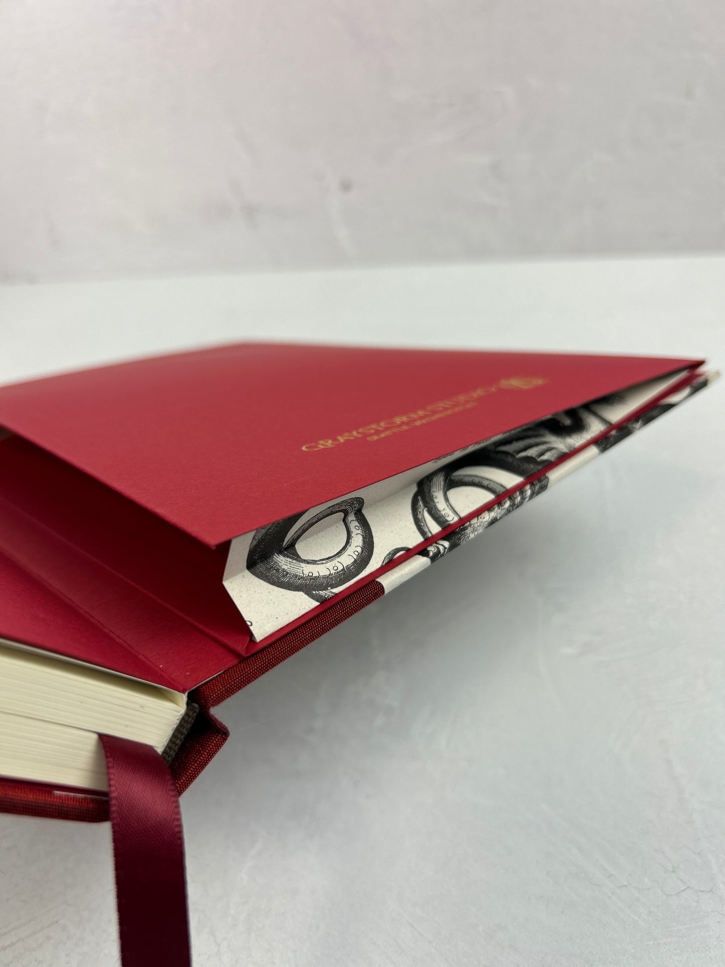 NEW A5 Hardcover Notebook finished in Blood Red Japanese book cloth and Italian Medieval Letterpress Dragons Paper