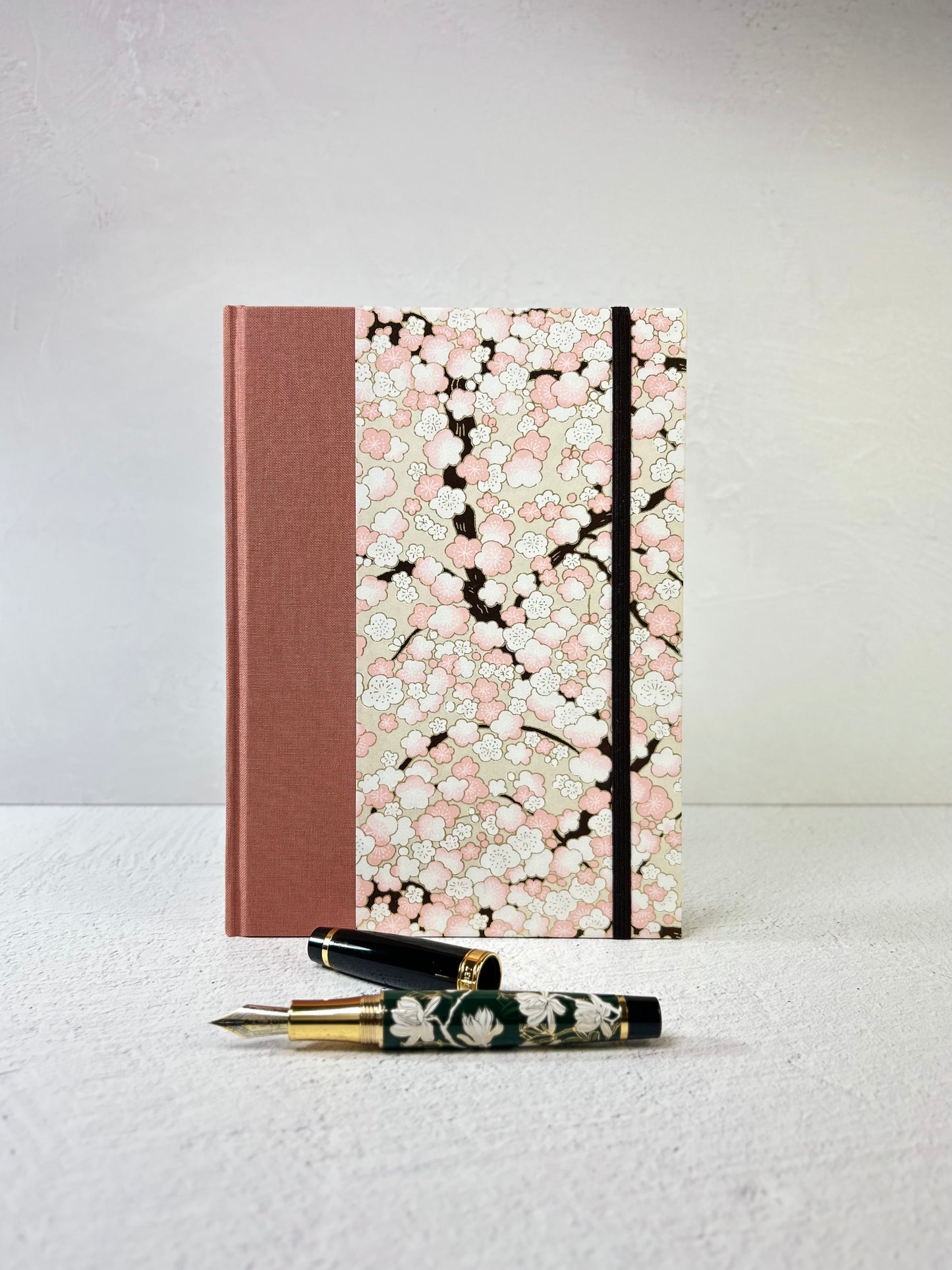 A5 160-Page Hardcover Notebook finished Pink and White Cherry Blossoms Chiyogami Japanese Paper