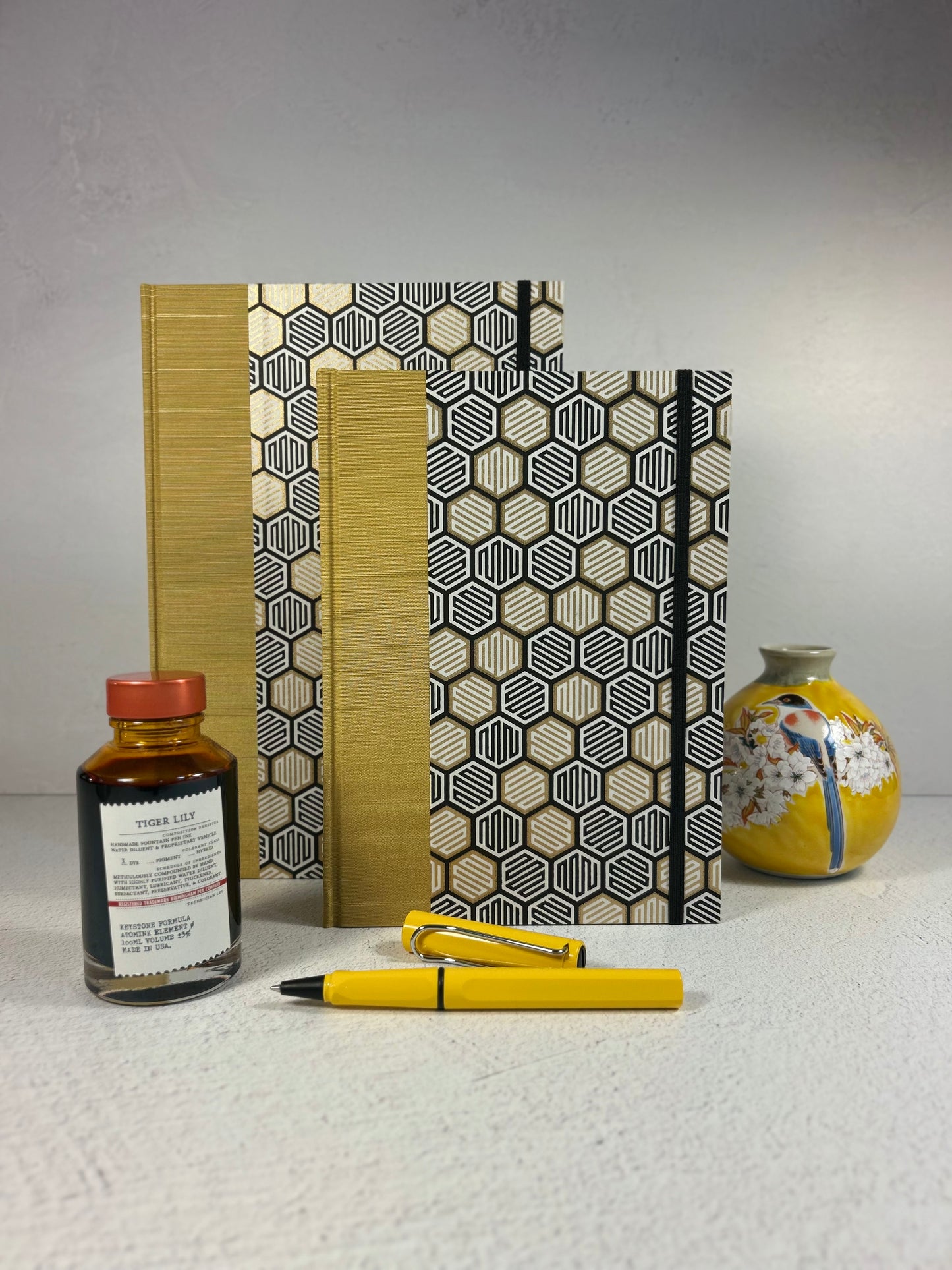 B5 Hardcover Notebook with Yellow and Black Honeycomb Chiyogami Japanese Paper
