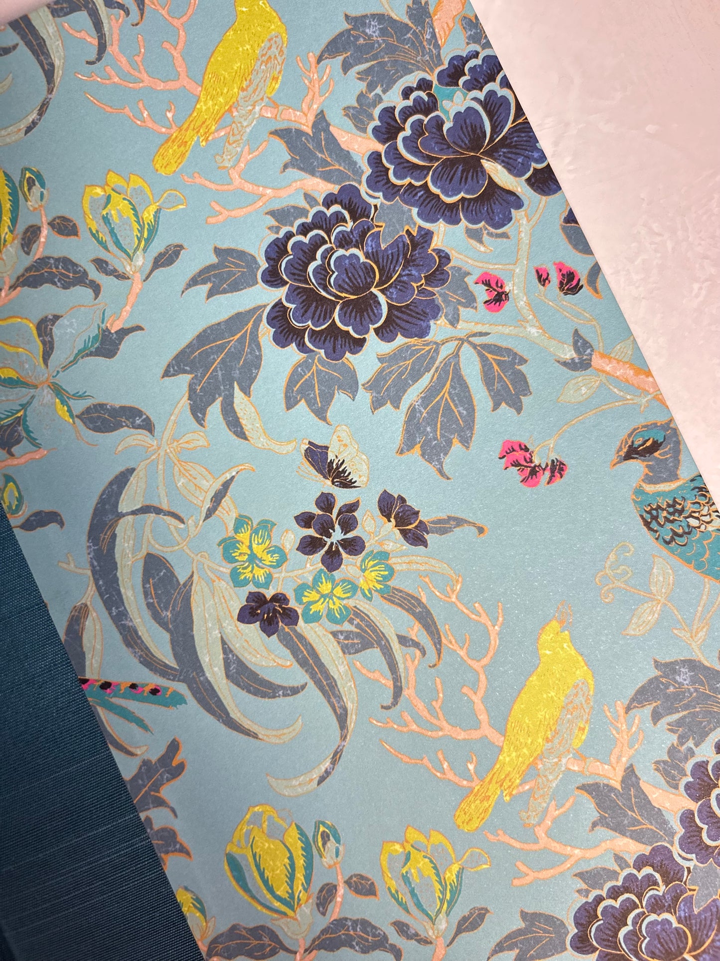 B5 Hardcover Notebook finished in Marine Blue Japanese book cloth and Matthew Williamson Magnolia print