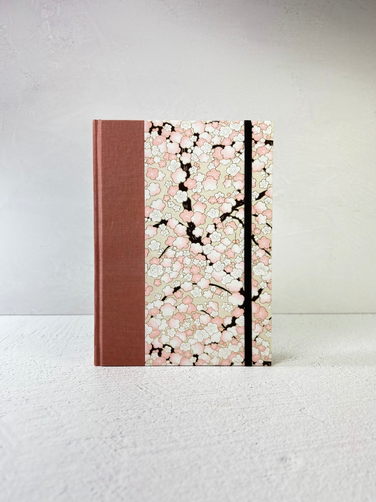 A5 160-Page Hardcover Notebook finished Pink and White Cherry Blossoms Chiyogami Japanese Paper