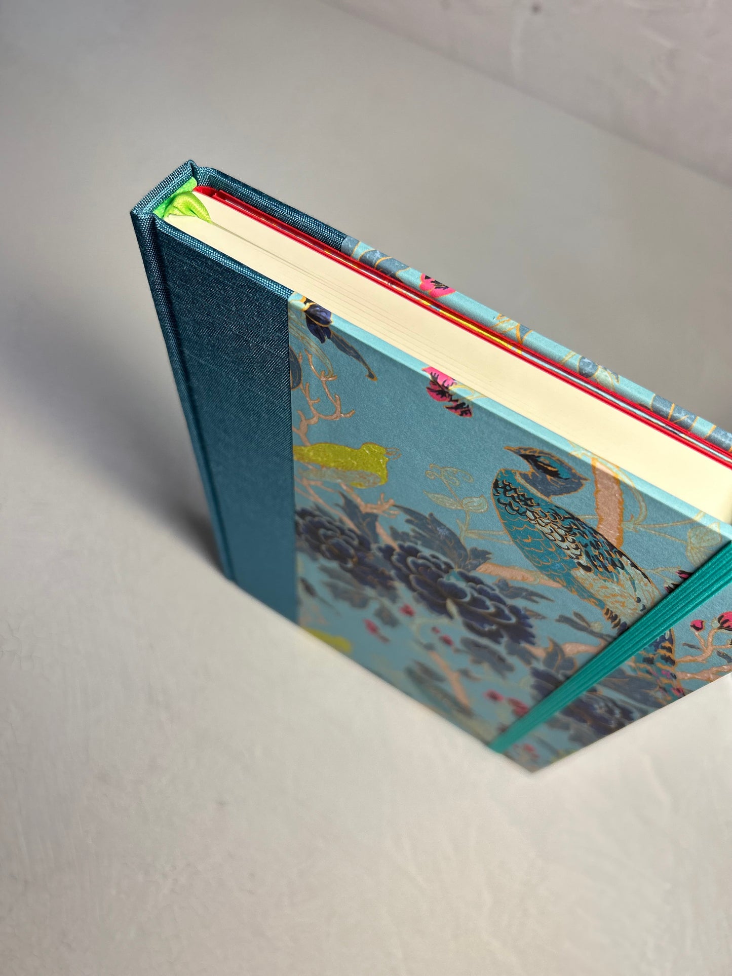 A5 Hardcover Notebook finished in Marine Blue Japanese book cloth and Matthew Williamson Magnolia print