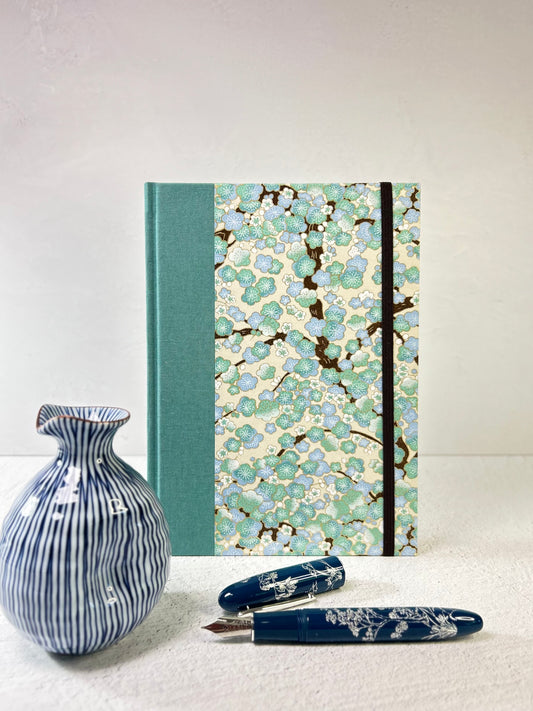 A5 160-page Hardcover Notebook finished Blue Cherry Blossoms Chiyogami Japanese Paper