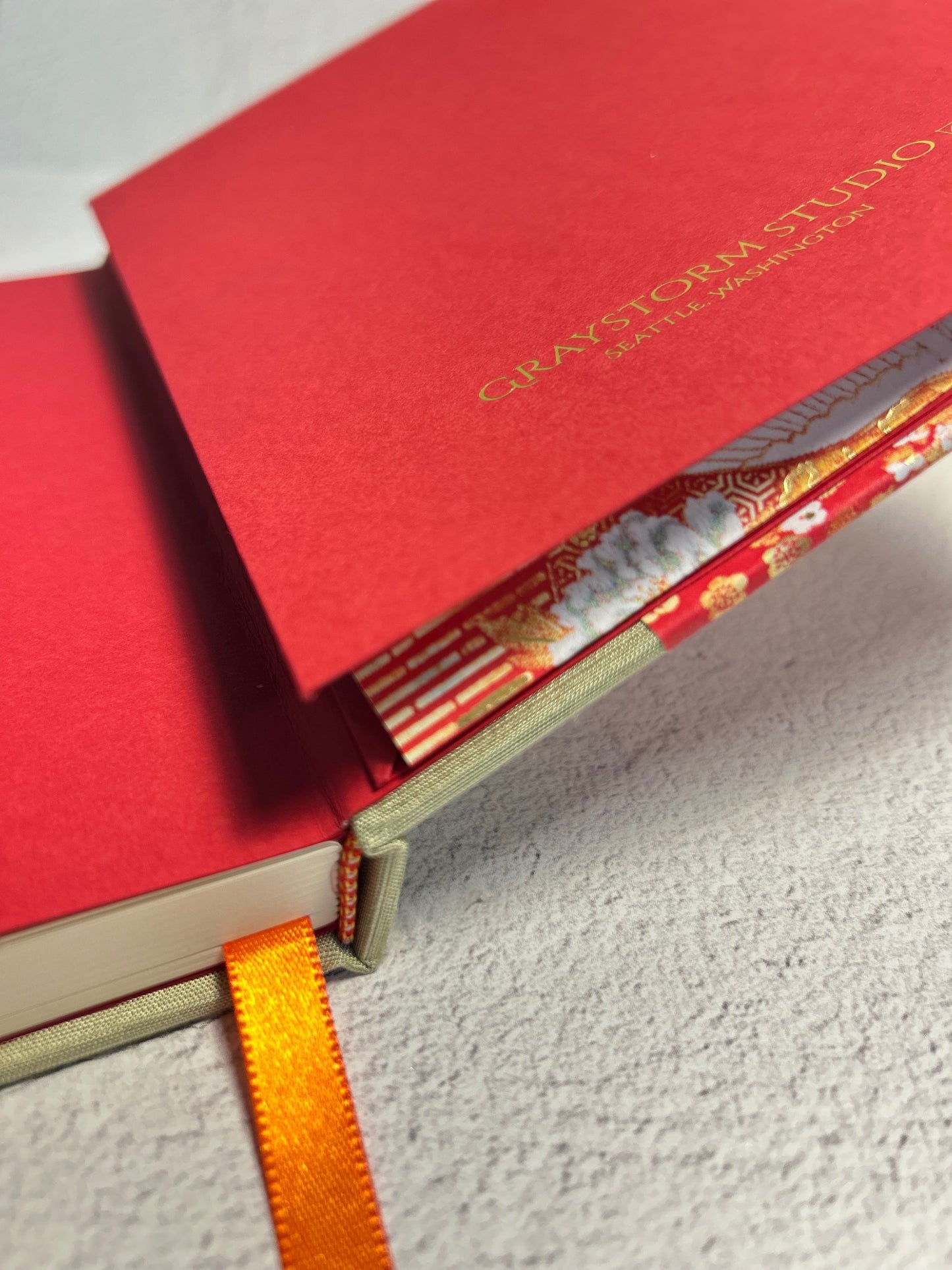 A5 Hardcover Notebook finished in White Cranes on Orange Paper