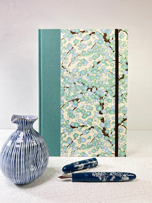 B5 192-page Hardcover Notebook finished Blue Cherry Blossoms Chiyogami Japanese Paper