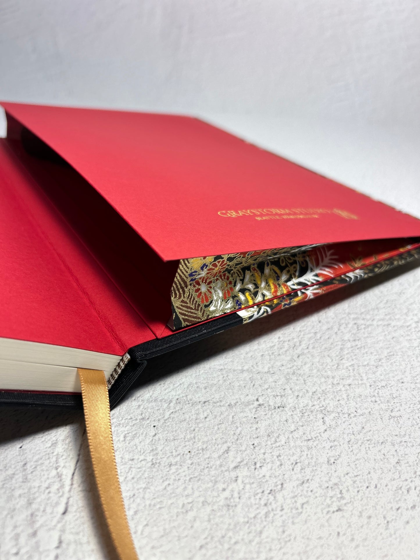 B5 Hardcover Notebook finished in Black Japanese Book cloth and Bronze and Gold Chiyogami Paper