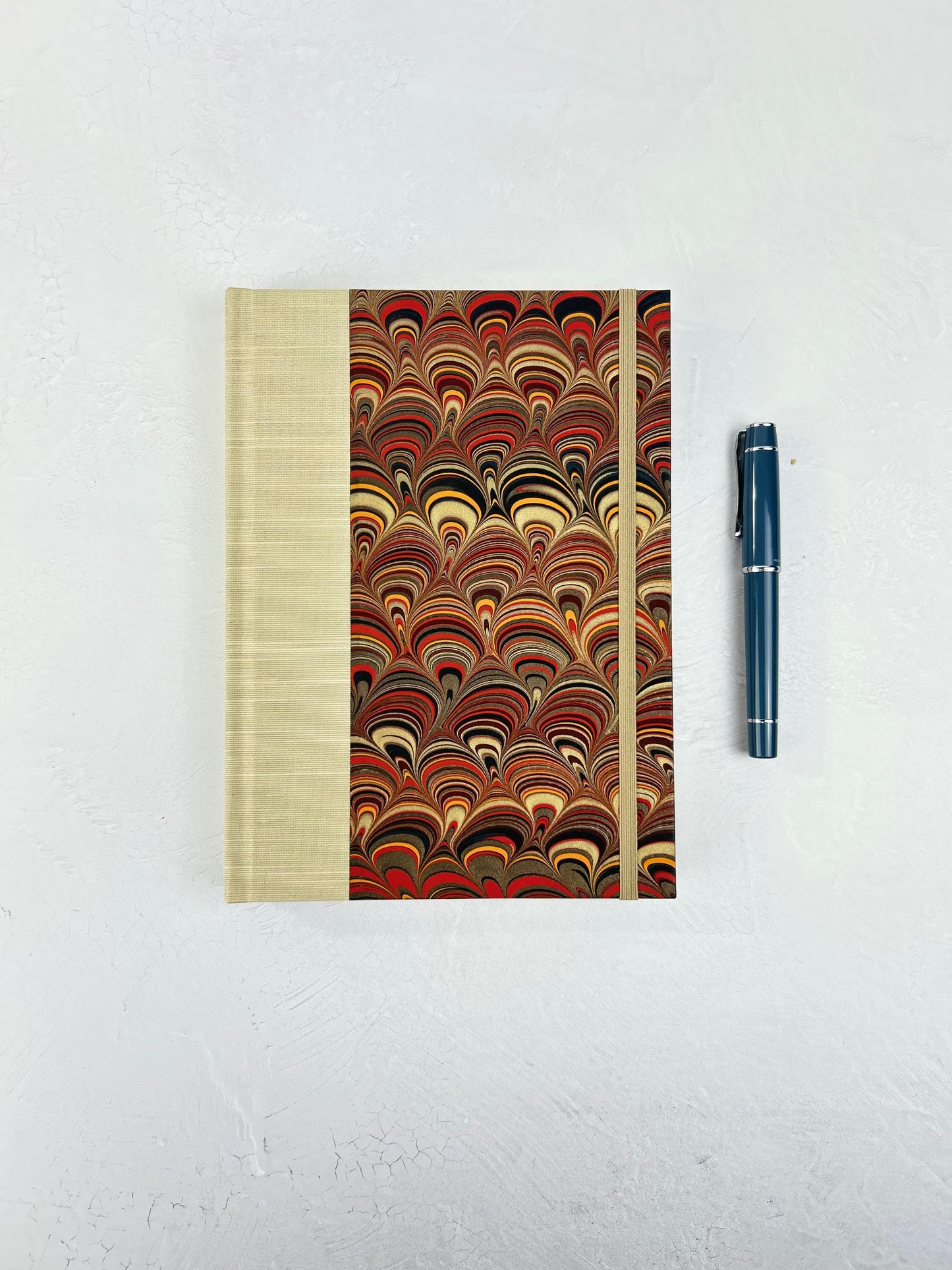 A5 Hardcover Notebook finished in Platinum Japanese book cloth and Italian hand-marbled Renato Crepaldi paper