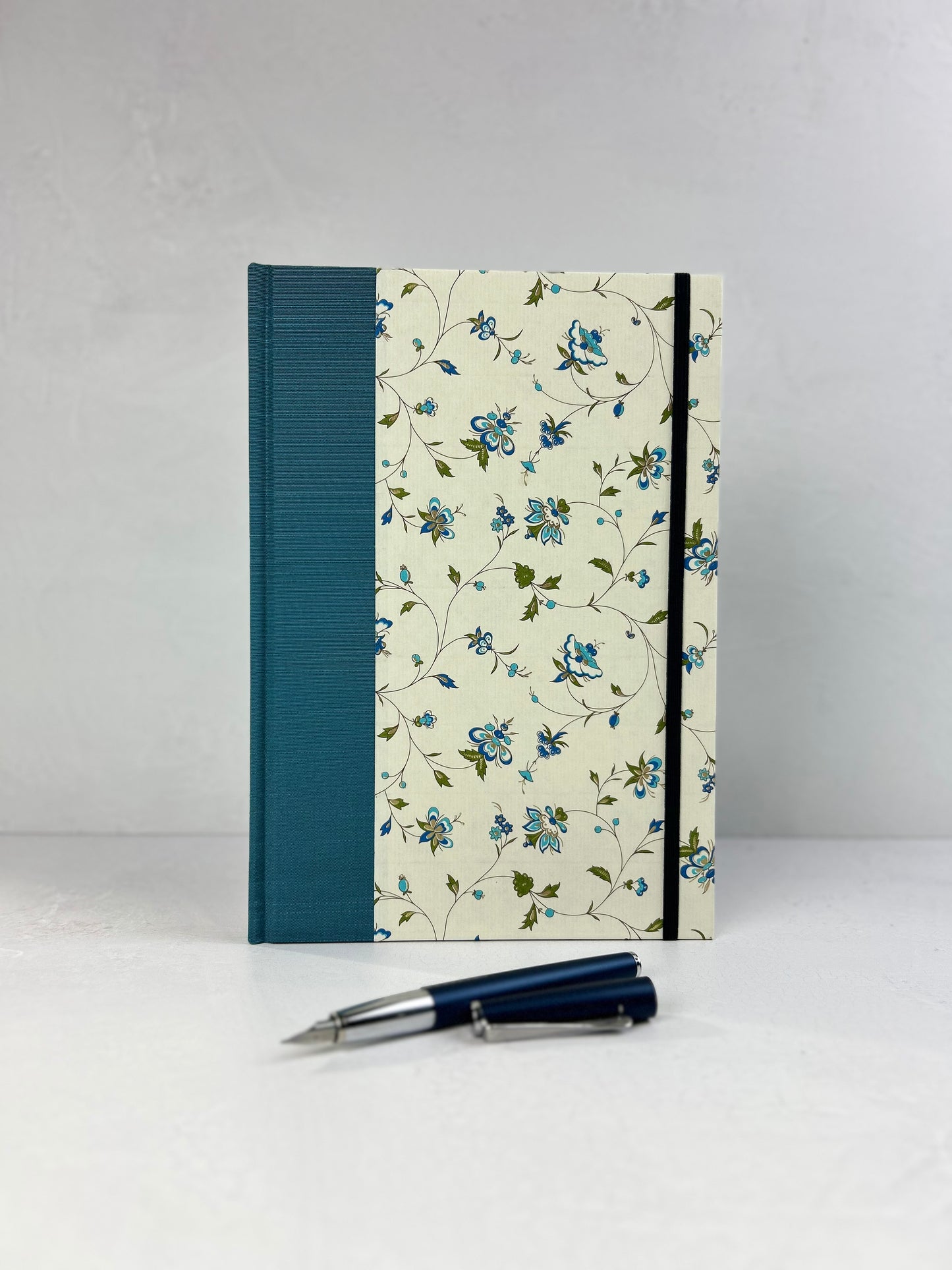 B5 Hardcover Notebook finished in Delicate Blue Italian Florentine Print