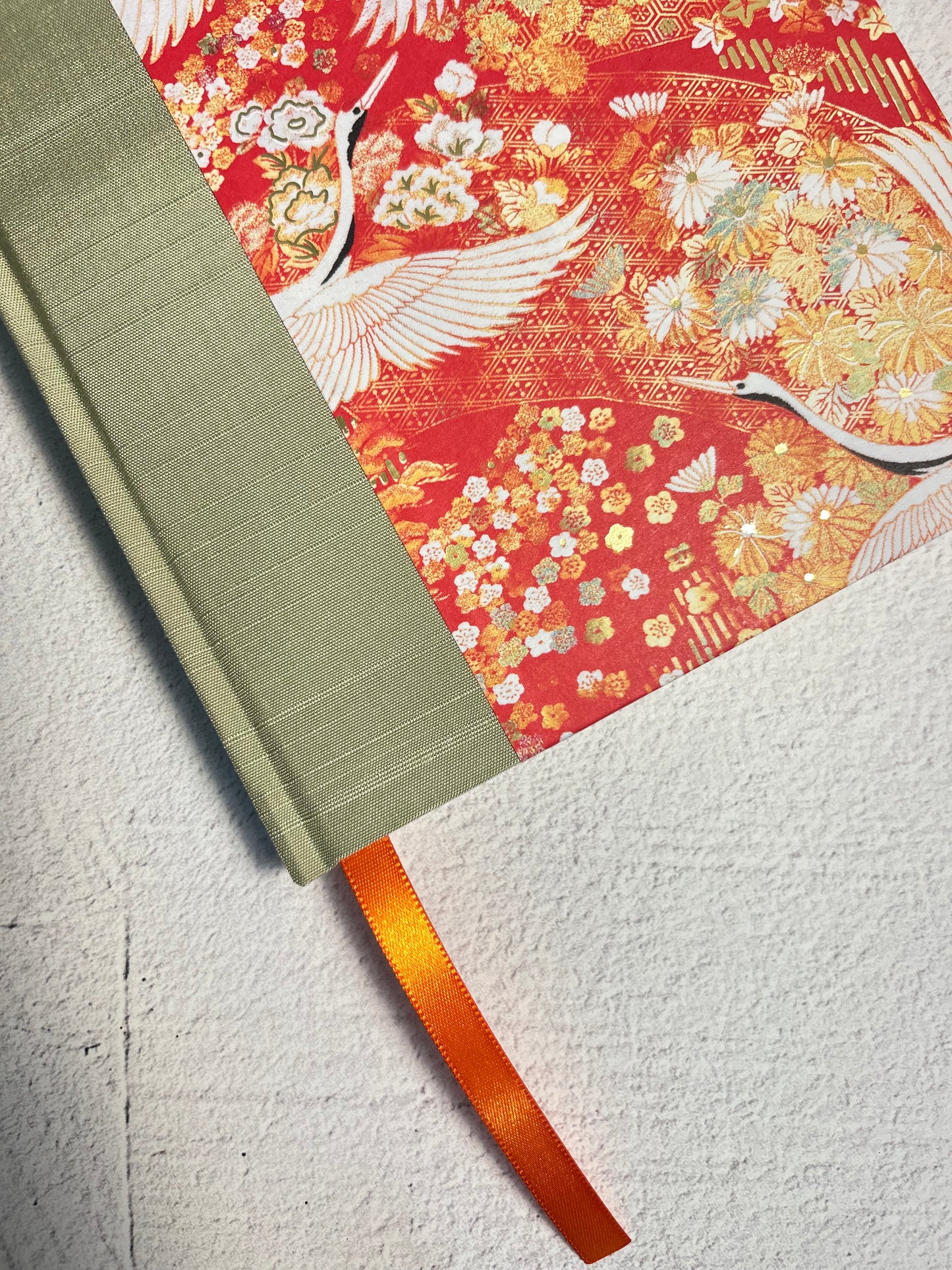 B5 Hardcover Notebook finished in White Cranes on Orange Italian Paper