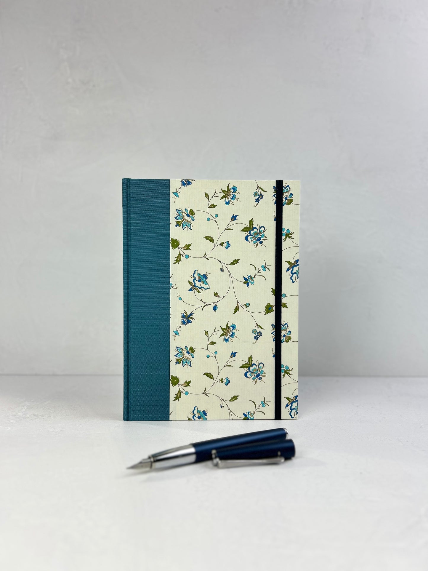 A5 Hardcover Notebook finished in Delicate Blue Floral Italian Florentine Print