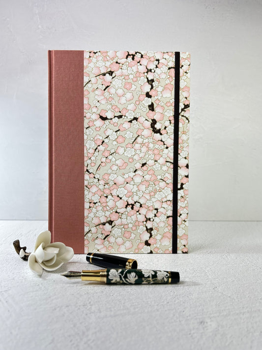 B5 192-page Hardcover Notebook finished Pink and White Cherry Blossoms Chiyogami Japanese Paper