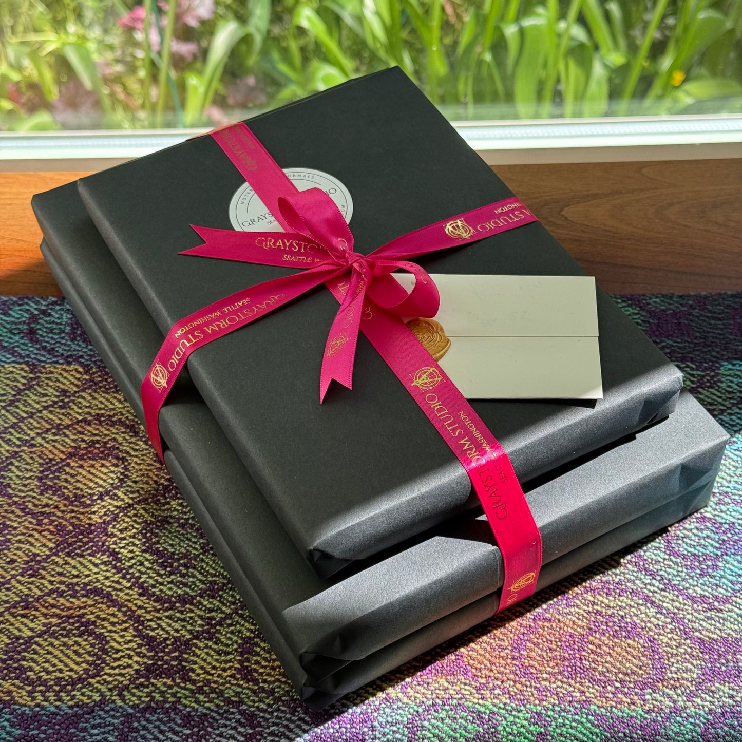 B5 192-page Hardcover Journal finished in Cadet Blue Japanese book cloth and Checkered Chiyogami Paper