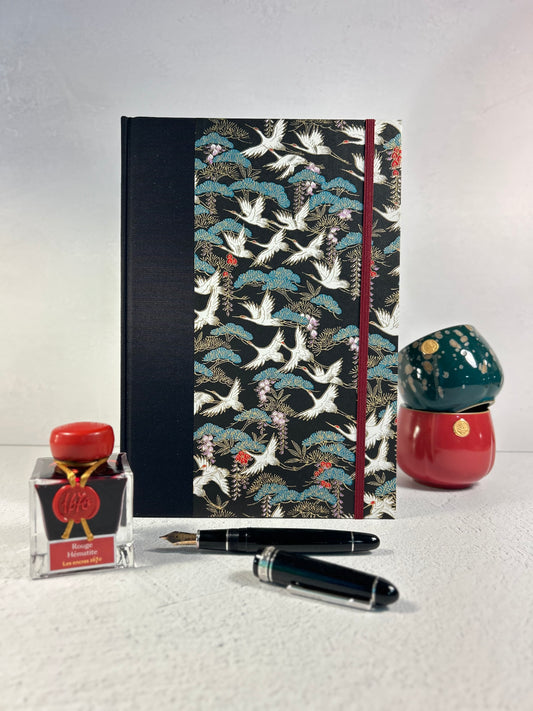 (PRE-ORDER NOVEMBER Delivery) B5 Hardcover Notebook with White Cranes Chiyogami Japanese Paper