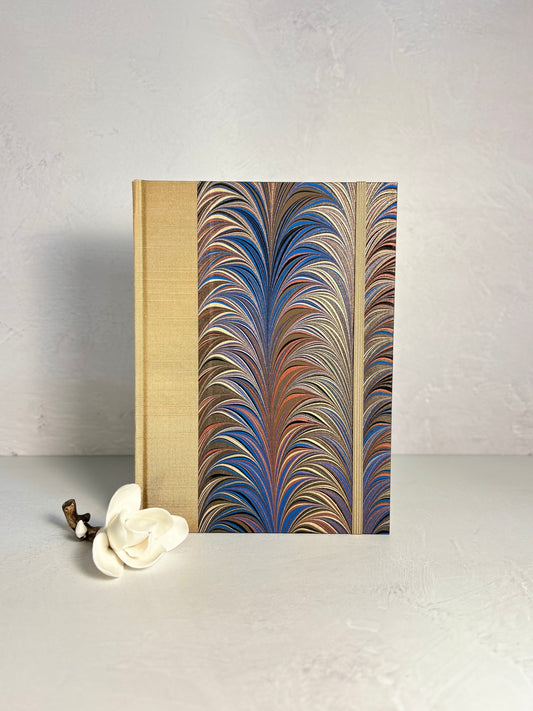 A5 Hardcover Notebook finished in Renato Crepaldi Blue and Brown Fern Marble Paper