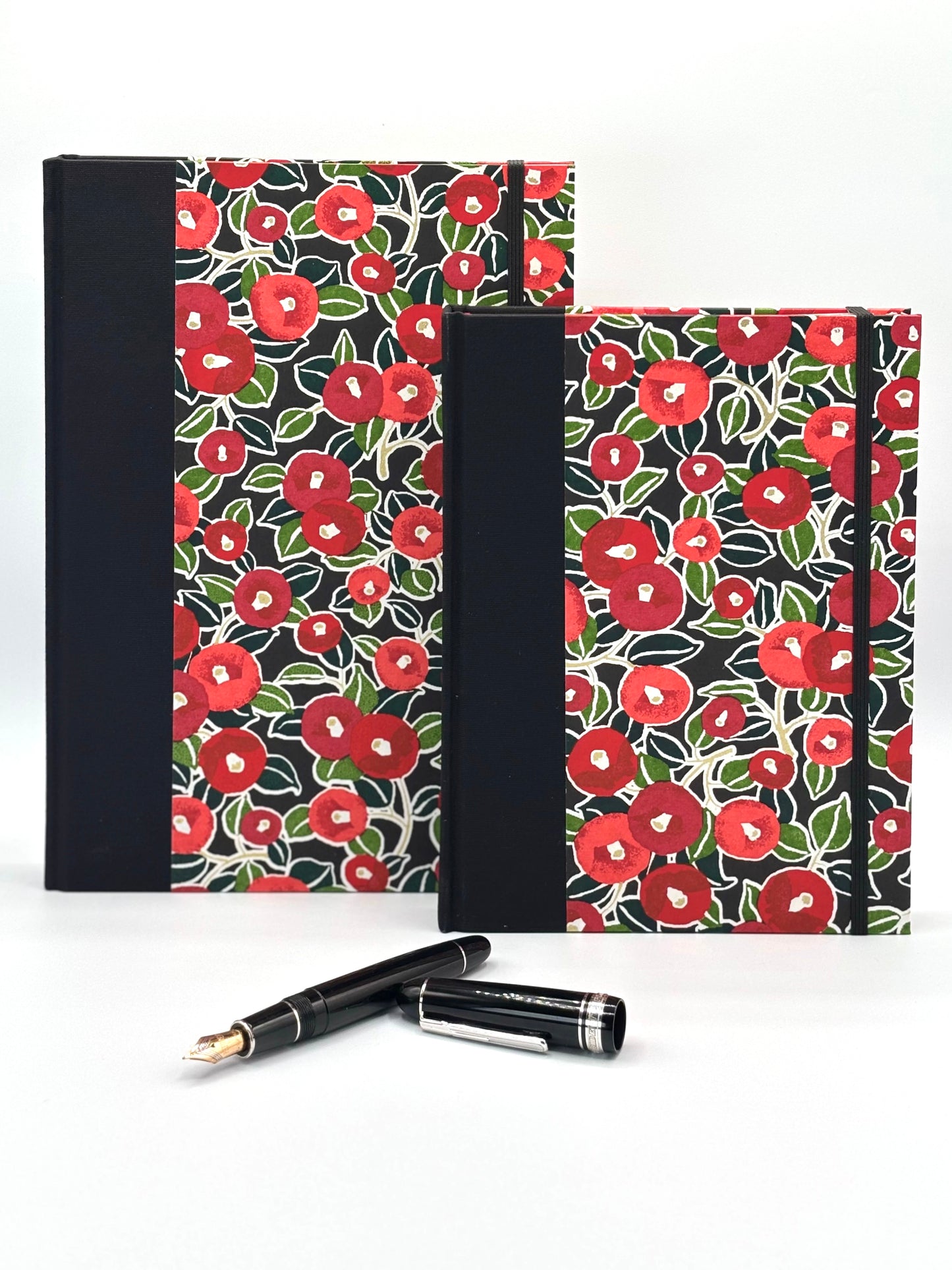 B5 Hardcover Cover Notebook finished in Red Poppies on Black Chiyogami Paper