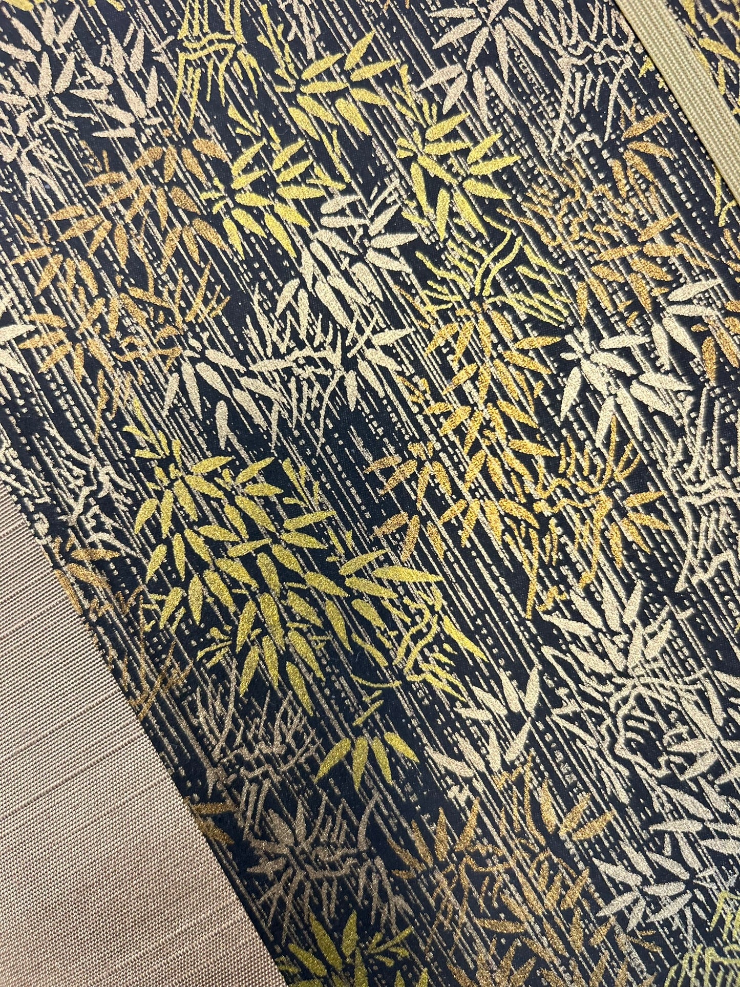 A5 Hardcover Notebook finished in soft gold Japanese Bookcloth and gold/bronze bamboo on black Chiyogami Paper