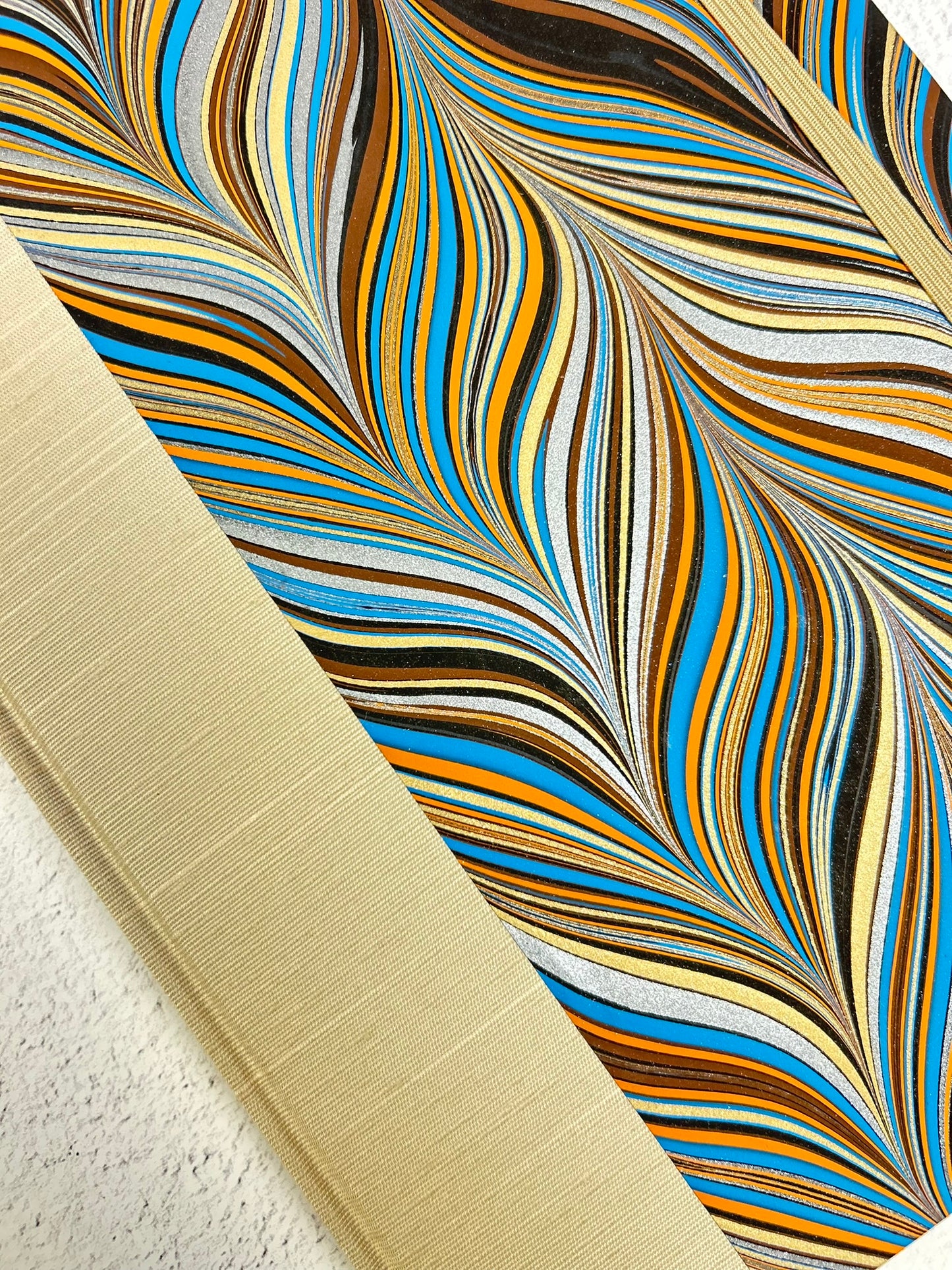 B5 Hardcover Notebook finished in Platinum Japanese book cloth and featuring Renato Crepaldi hand-marbled decorative paper