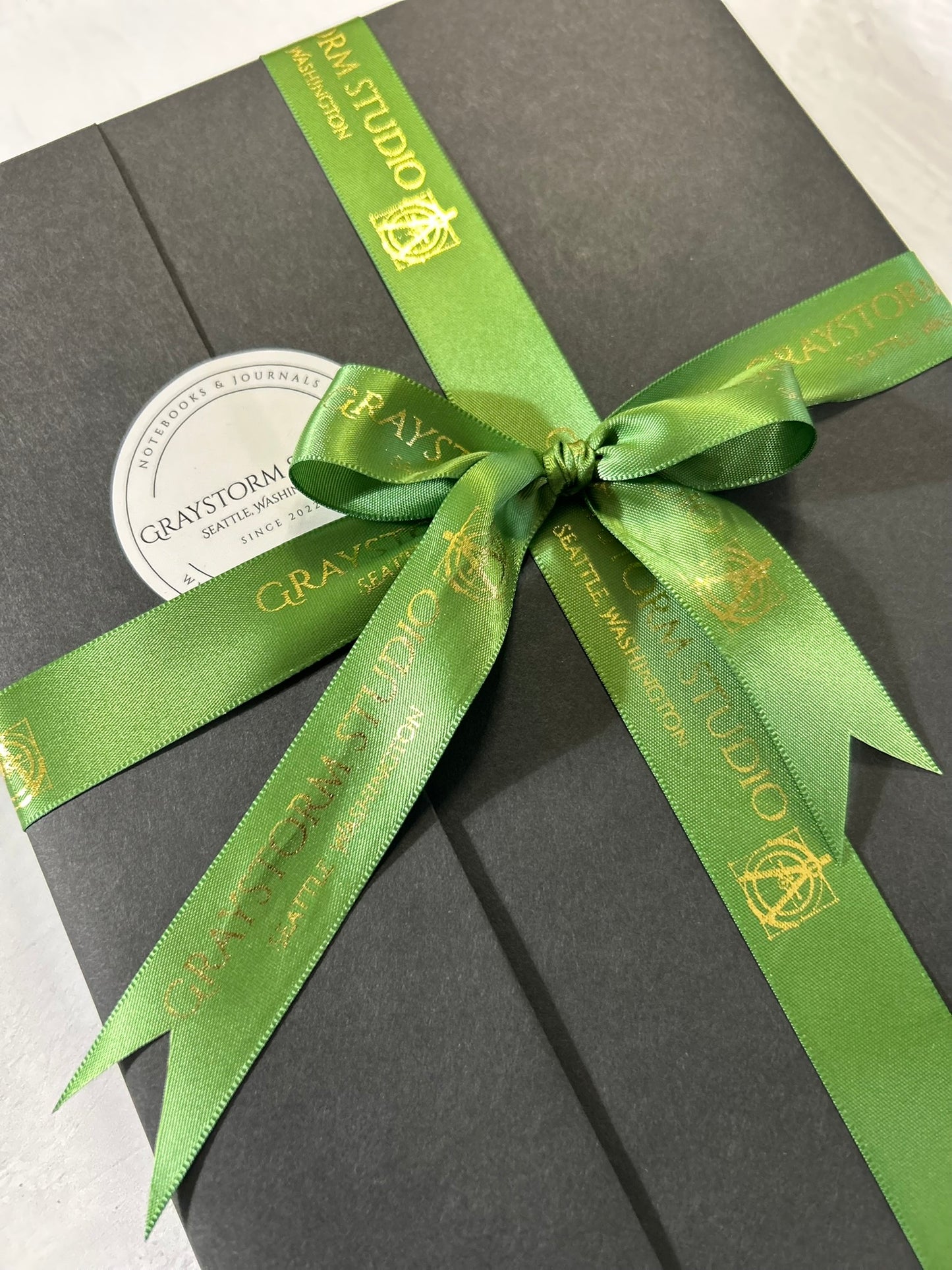 B5 192-page Hardcover Journal finished in olive Japanese book cloth and ochre Pine branches and lanterns