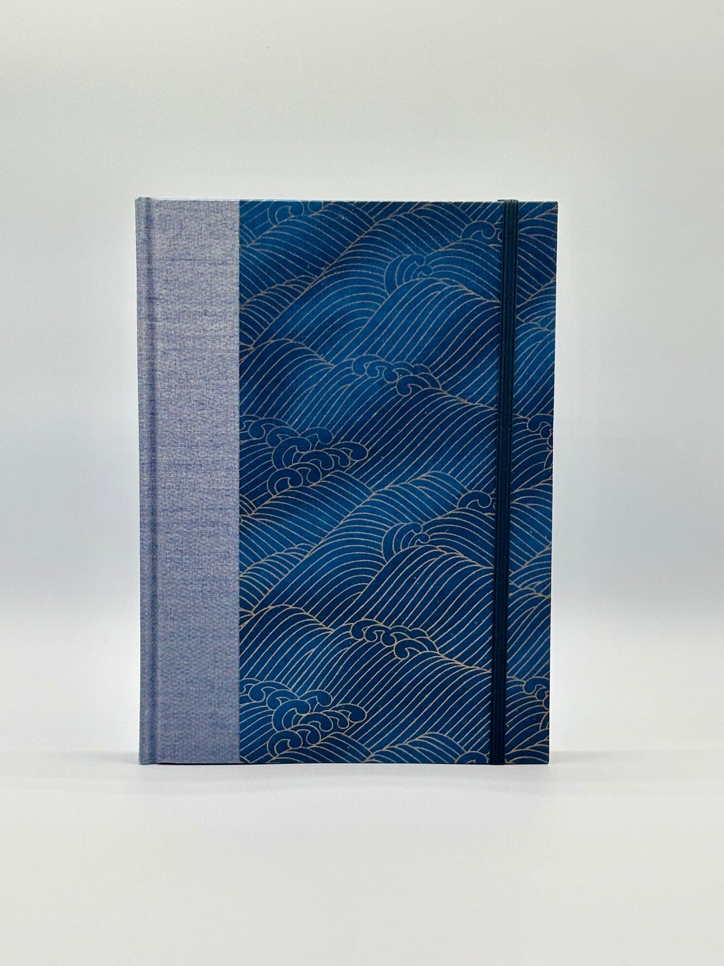 Hardcover Notebook with Golden Waves on Blue Chiyogami Japanese Paper