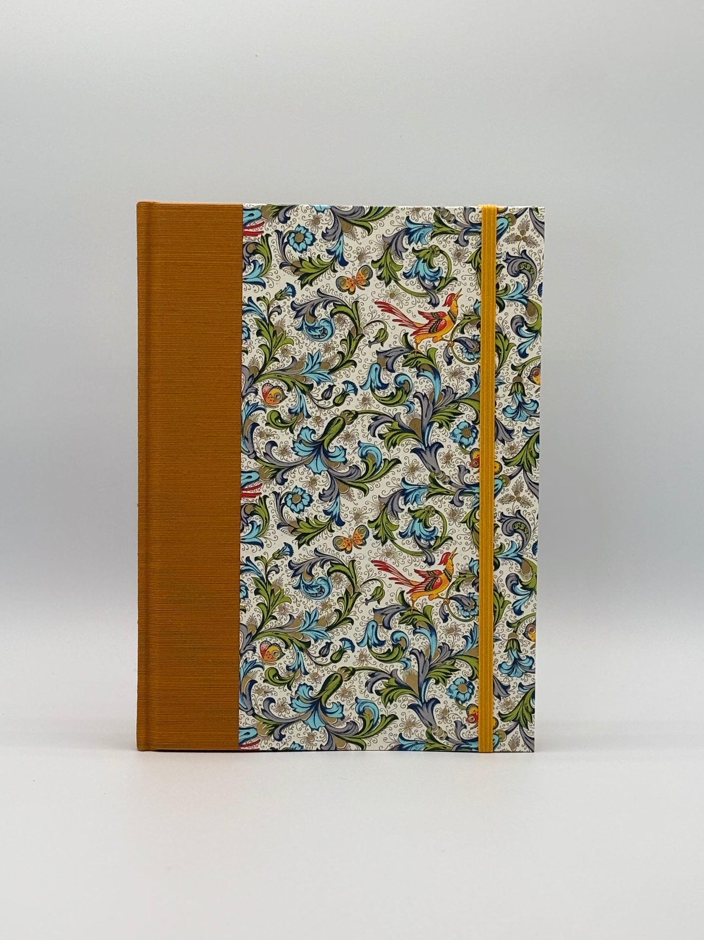 Hardcover Notebook with Yellow Bird with Floral on Cream Chiyogami Japanese Paper
