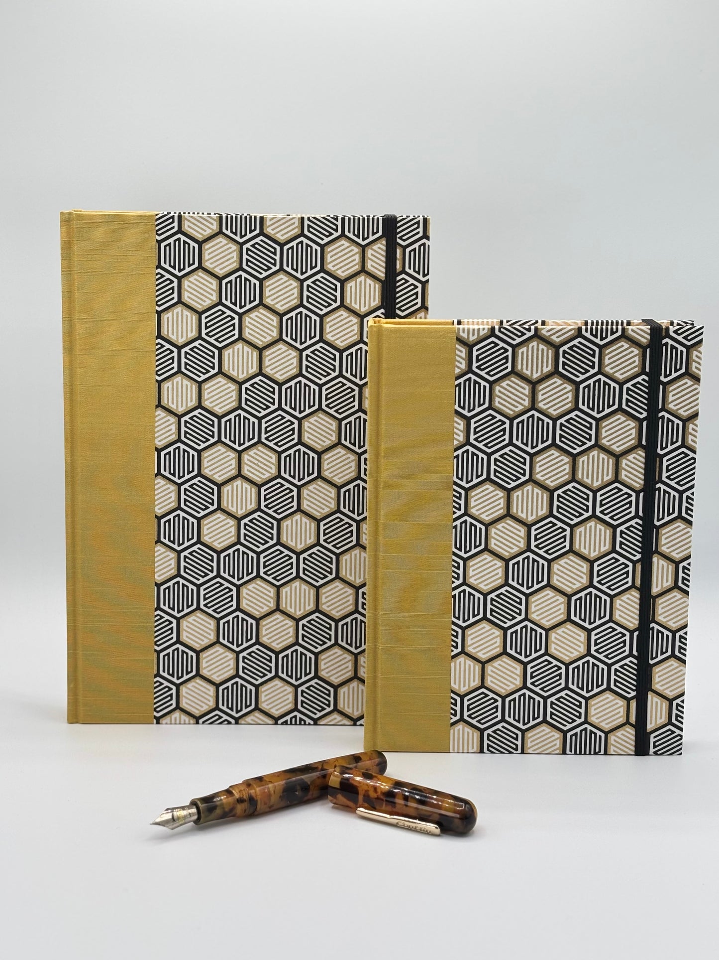Hardcover Notebook with Yellow Honeycomb on Cream Chiyogami Japanese Paper