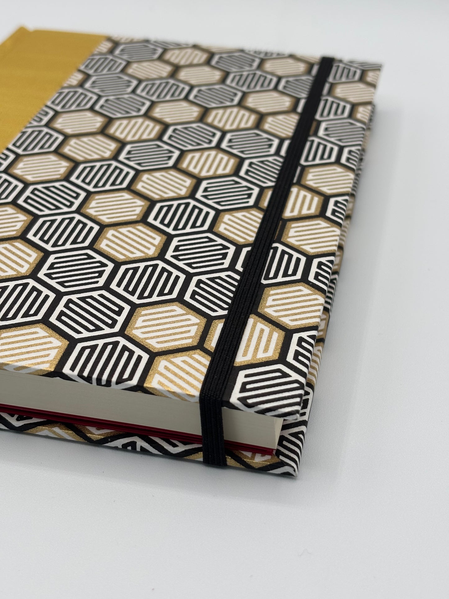 (PRE -ORDER NOVEMBER Delivery) A5 Hardcover Notebook finished in Yellow and Black Honeycomb Chiyogami Paper