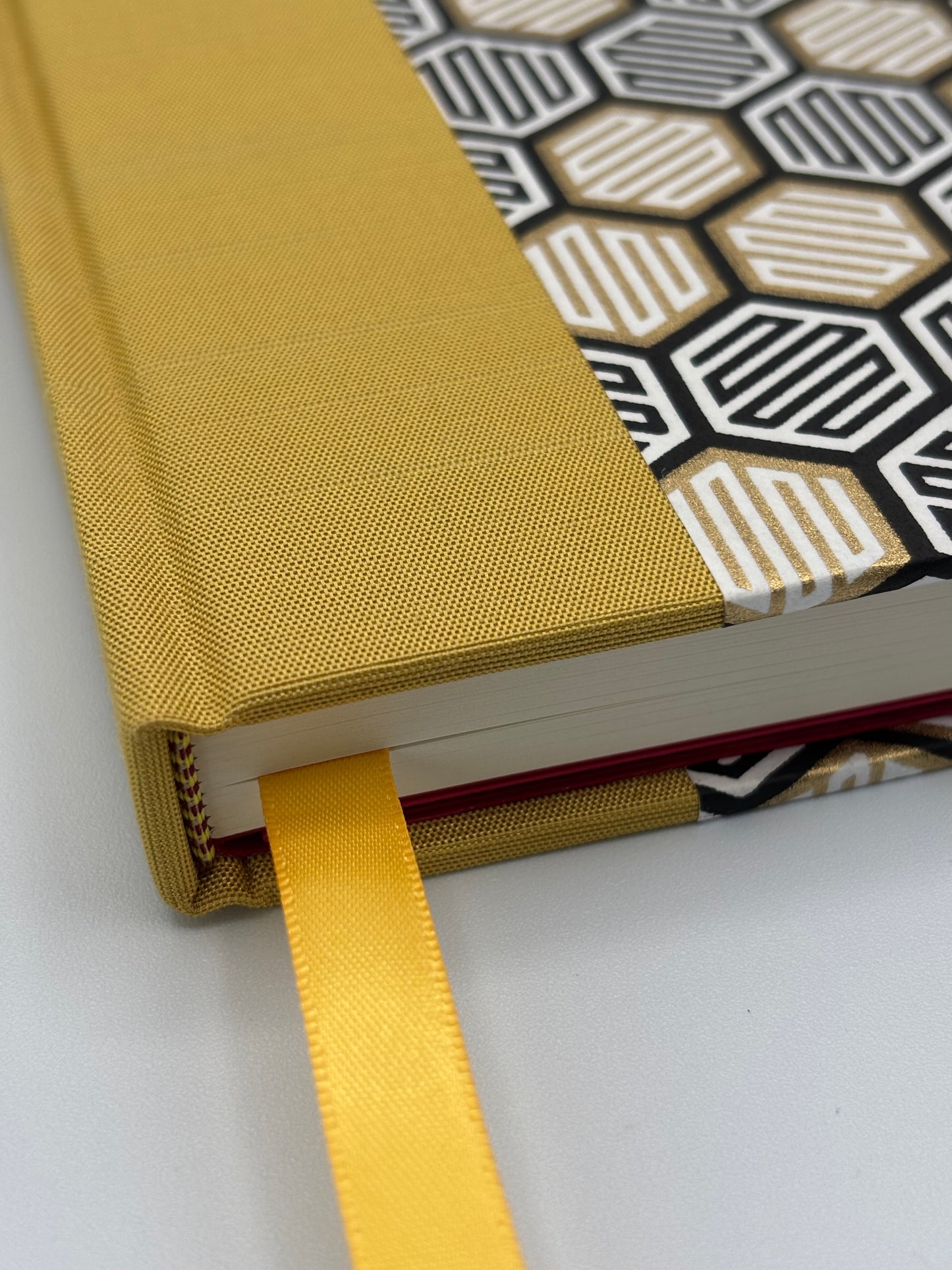 Hardcover Notebook with Yellow Honeycomb on Cream Chiyogami Japanese Paper