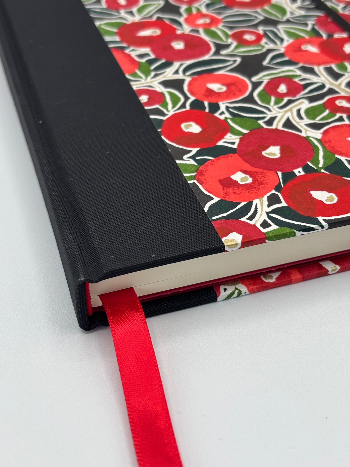 B5 Hardcover Cover Notebook finished in Red Poppies on Black Chiyogami Paper