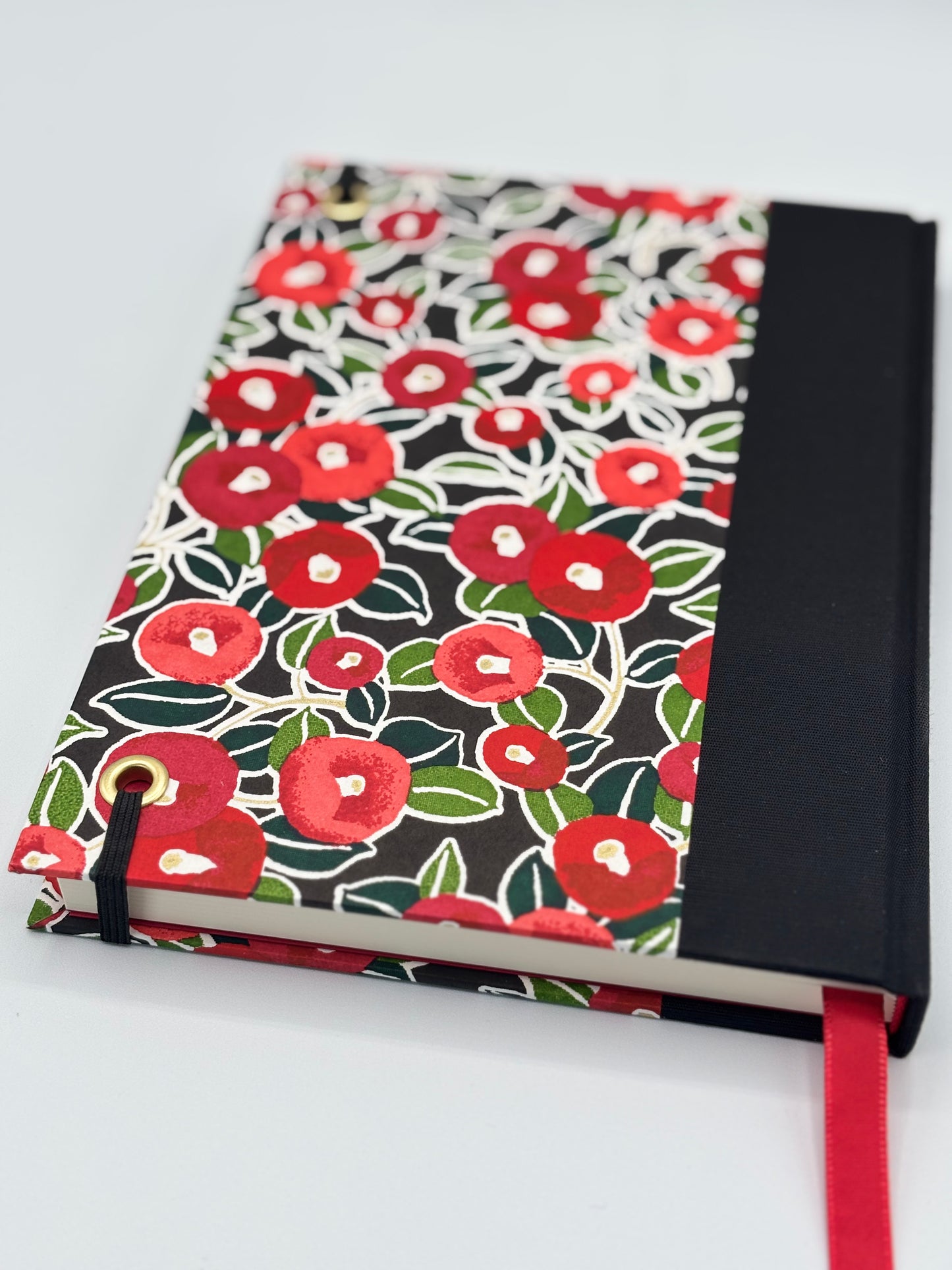 B5 Hardcover Cover Notebook finished in Red Poppies on Black Chiyogami Paper