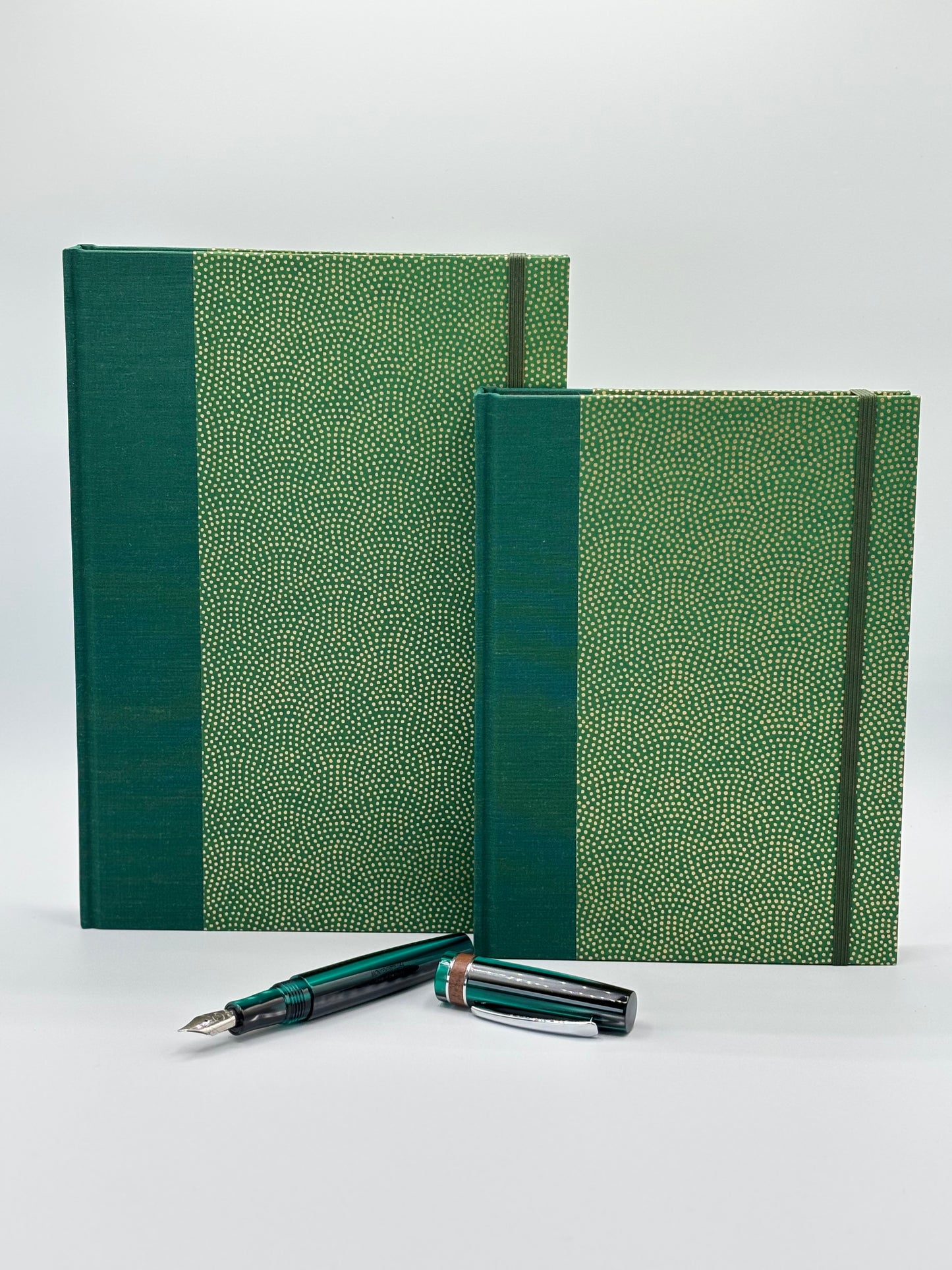 Hardcover Notebook with Golden Polka Dots on Green Chiyogami Japanese Paper