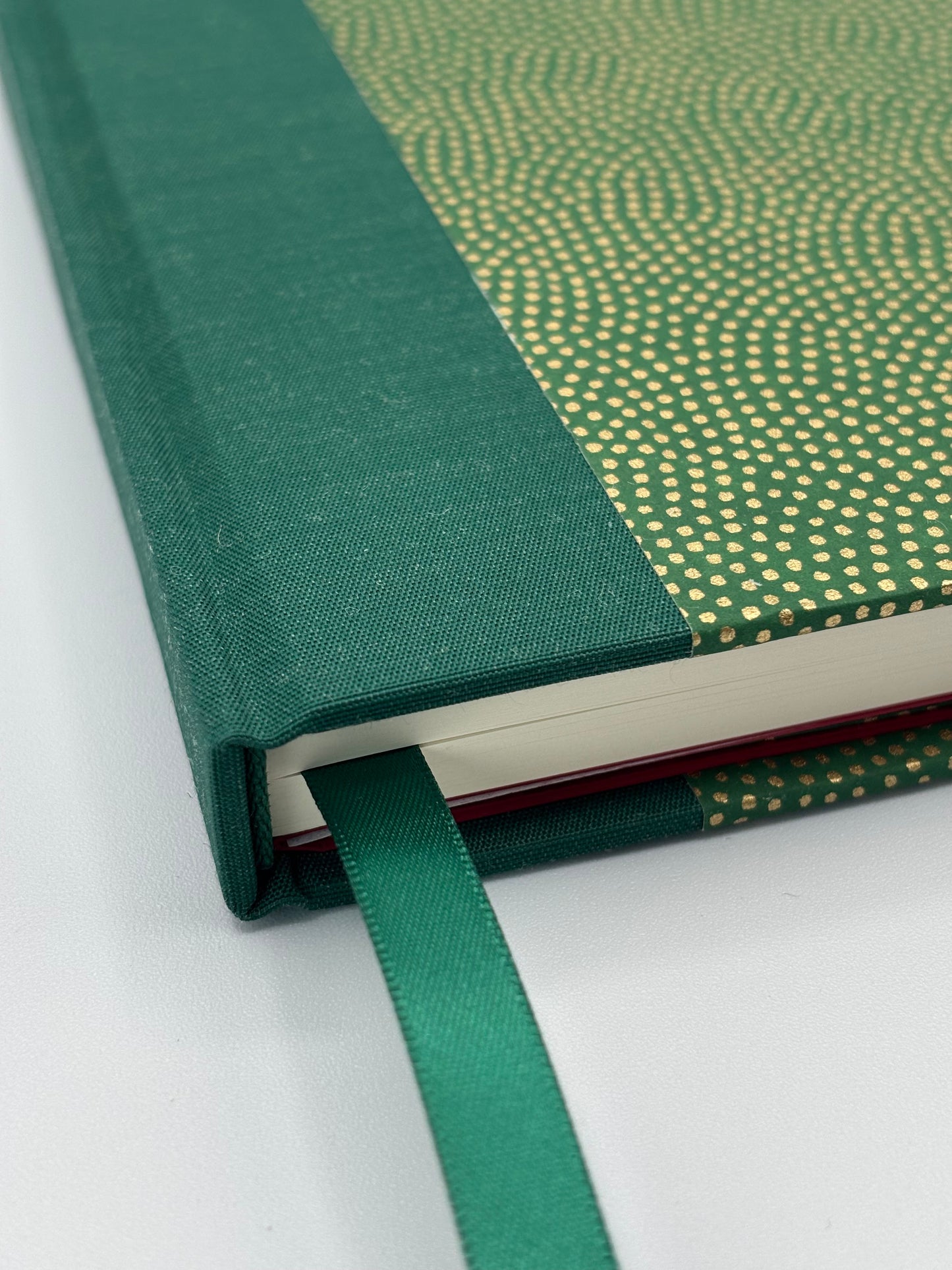 Hardcover Notebook with Golden Polka Dots on Green Chiyogami Japanese Paper