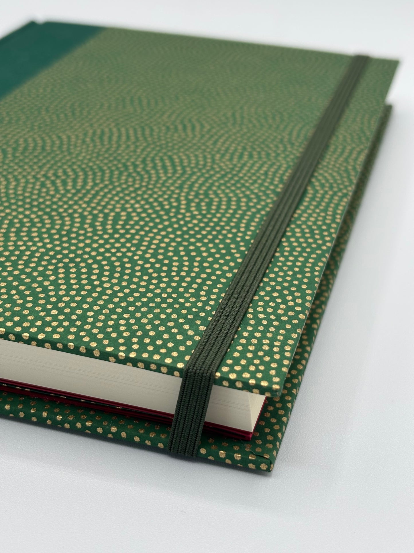 Hardcover Notebook with Golden Polka Dots on Green Chiyogami Japanese Paper