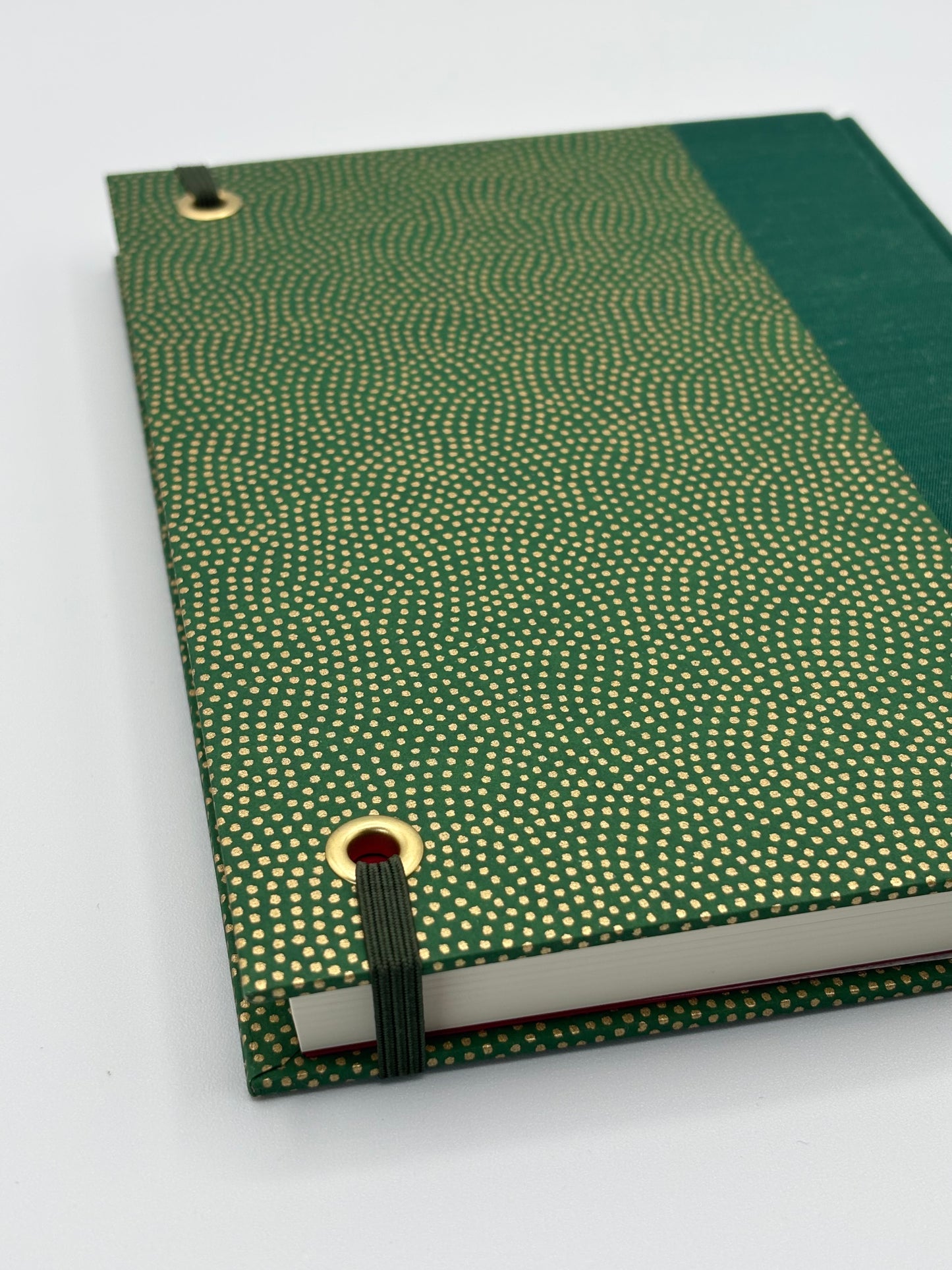 Hardcover Notebook with Golden Polka Dots on Green Chiyogami Japanese Paper