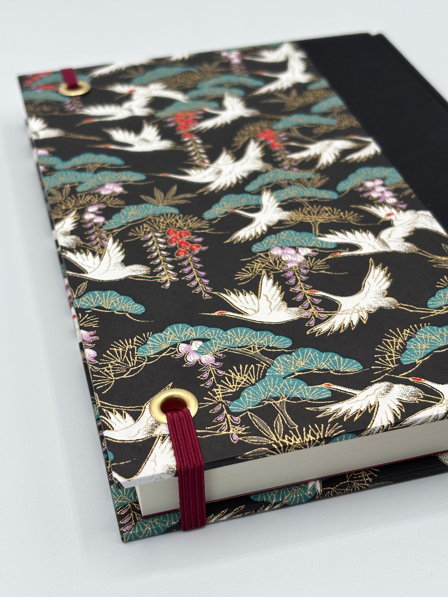 Hardcover Notebook with White Cranes Chiyogami Japanese Paper