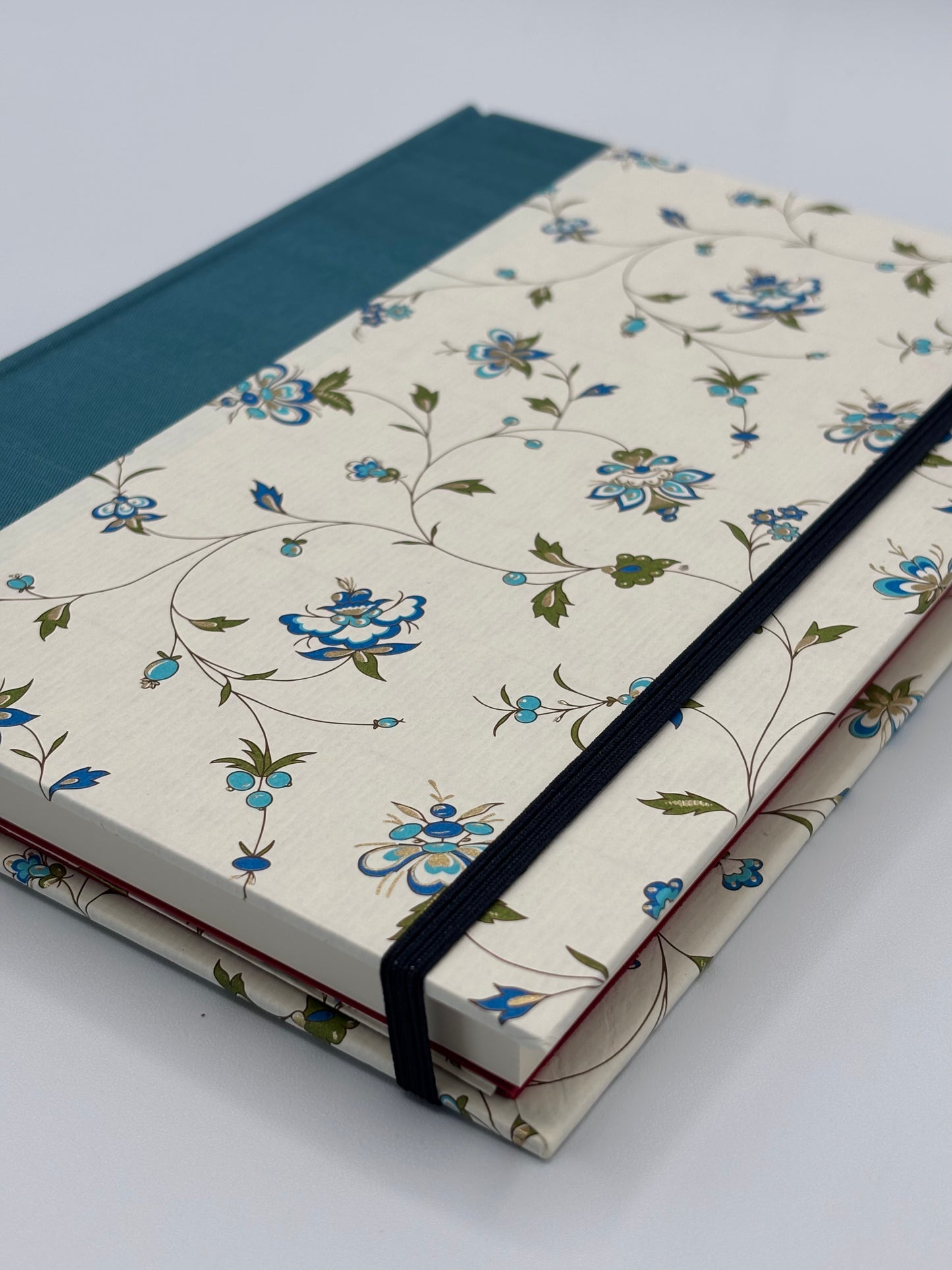 Hardcover Notebook with Blue floral on Italian paper