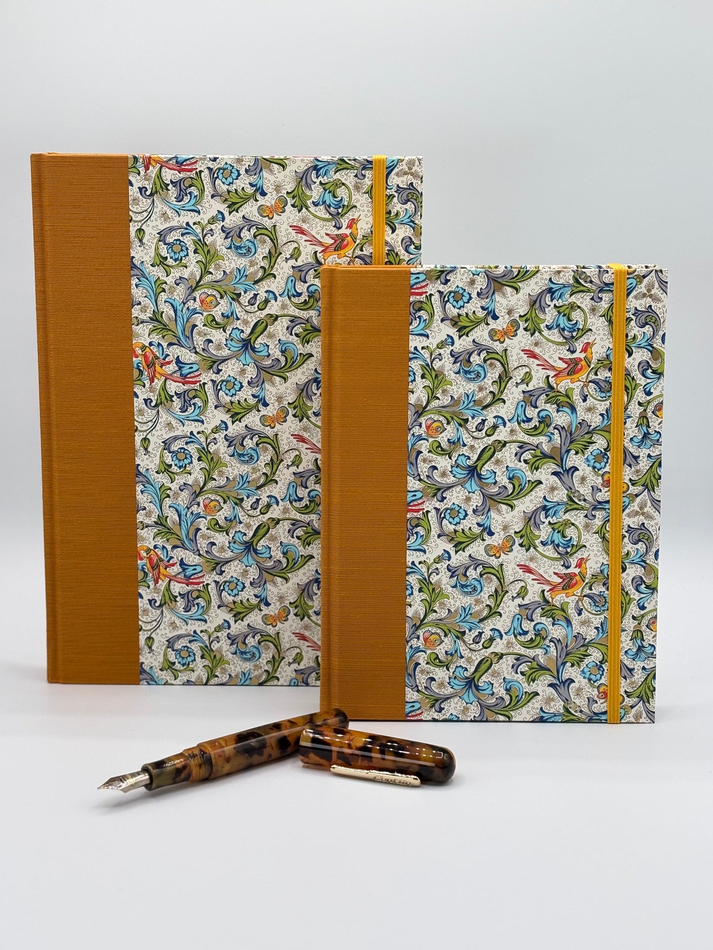 Hardcover Notebook with Yellow Bird with Floral on Cream Chiyogami Japanese Paper