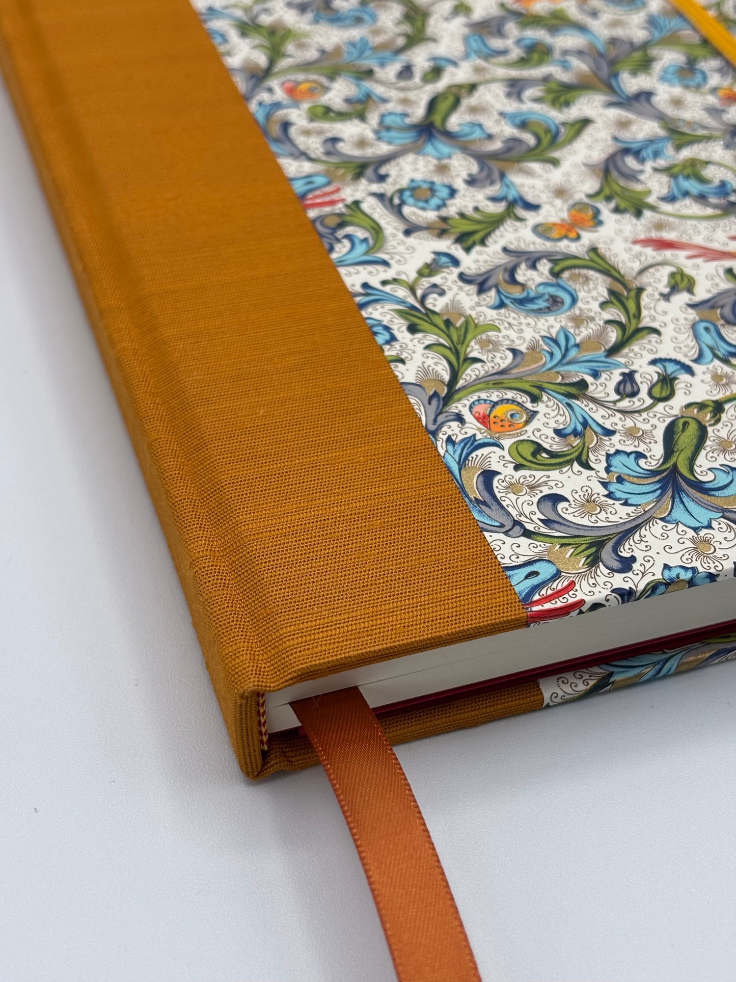 Hardcover Notebook with Yellow Bird with Floral on Cream Chiyogami Japanese Paper