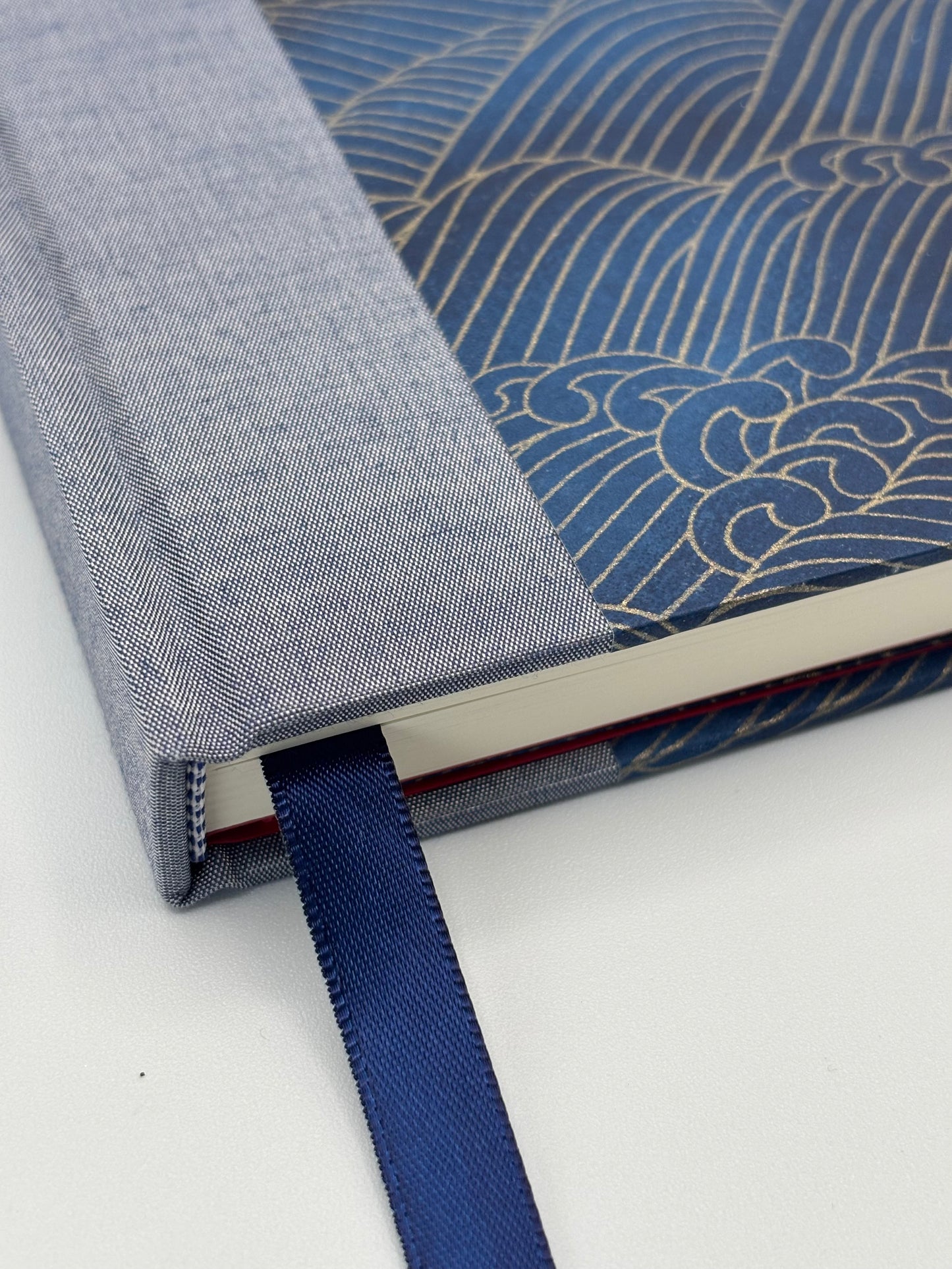 (PRE-ORDER NOVEMBER Delivery) B5 Hardcover Notebook finished in Golden Waves on Blue Chiyogami Paper