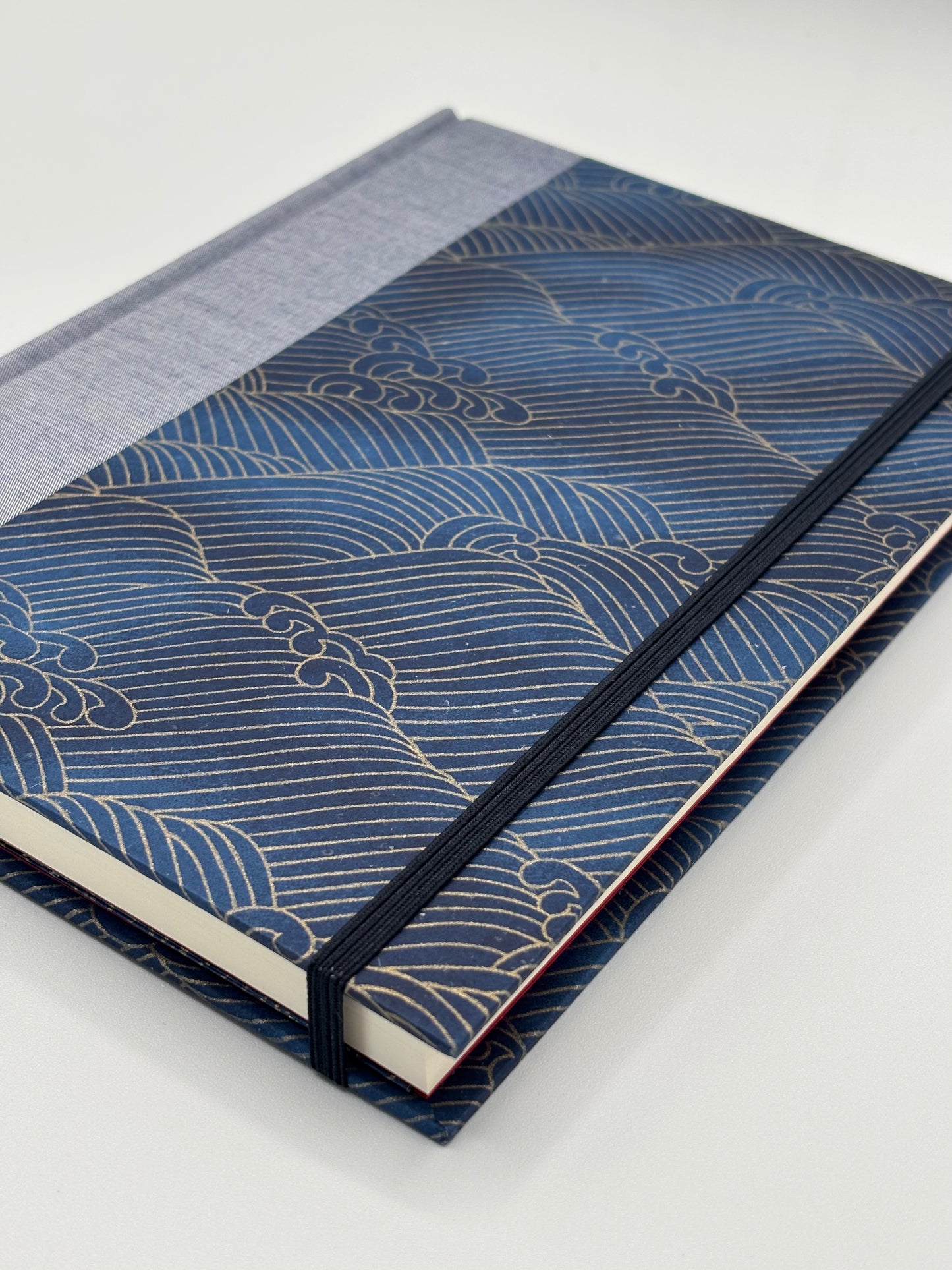Hardcover Notebook with Golden Waves on Blue Chiyogami Japanese Paper