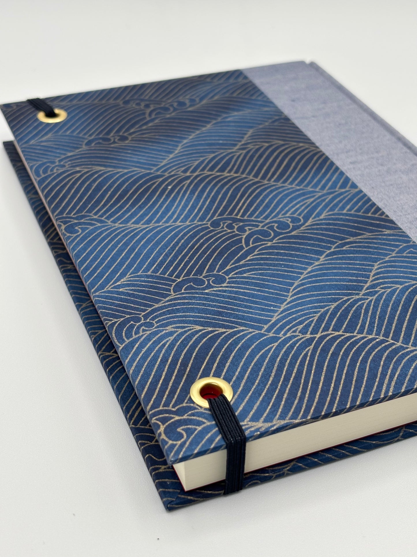 Hardcover Notebook with Golden Waves on Blue Chiyogami Japanese Paper