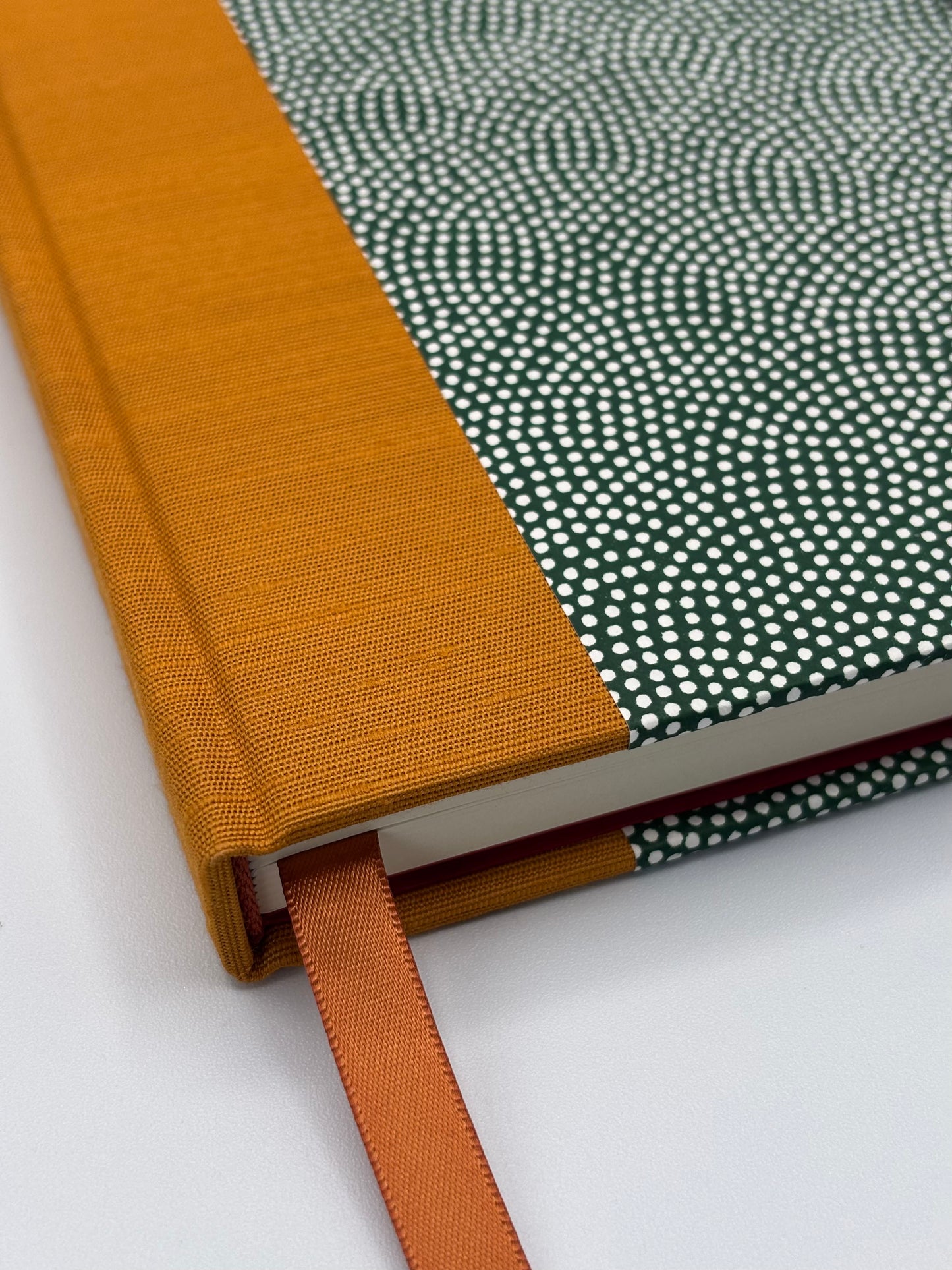 Hardcover Notebook with White dots on Green Chiyogami Japanese Paper