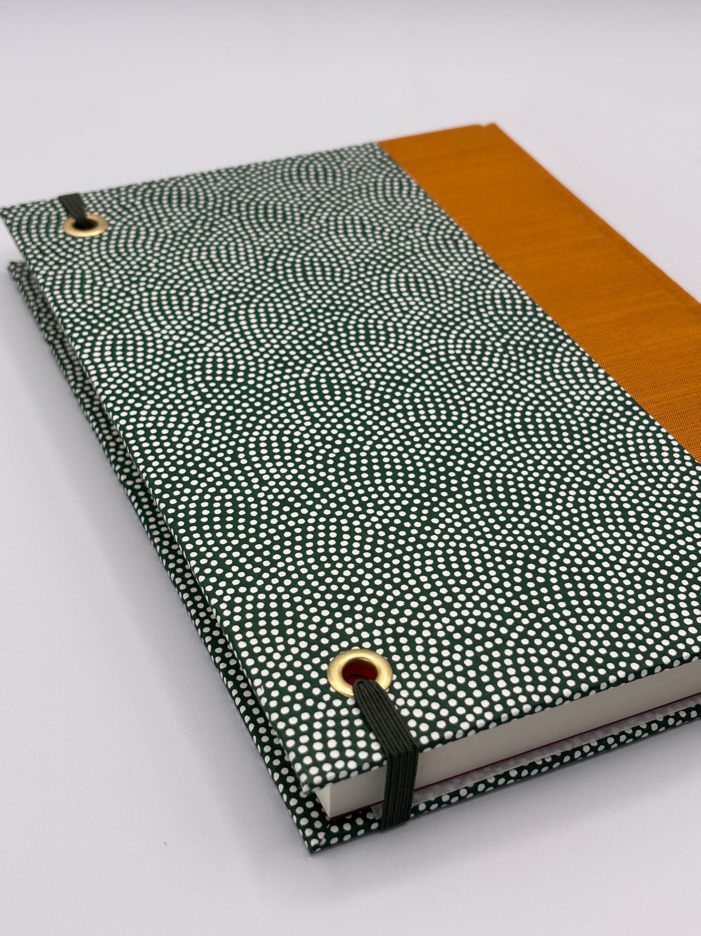 Hardcover Notebook with White dots on Green Chiyogami Japanese Paper