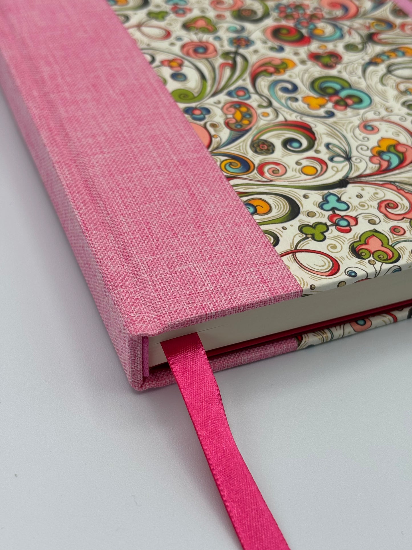 (PRE-ORDER NOVEMBER Delivery) A5 Hardcover Notebook finished in Pink Floral Garden on Italian Florentine Print