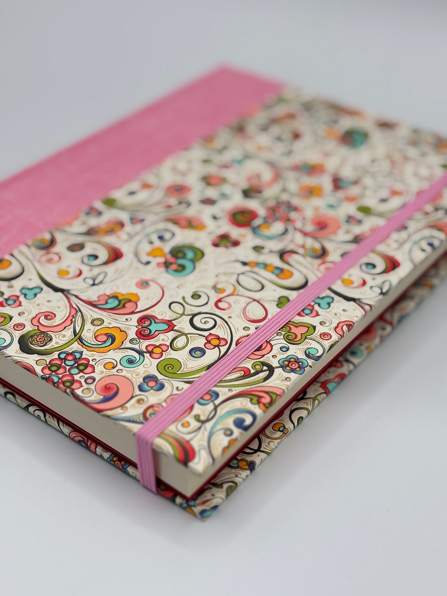 (PRE-ORDER NOVEMBER Delivery) A5 Hardcover Notebook finished in Pink Floral Garden on Italian Florentine Print
