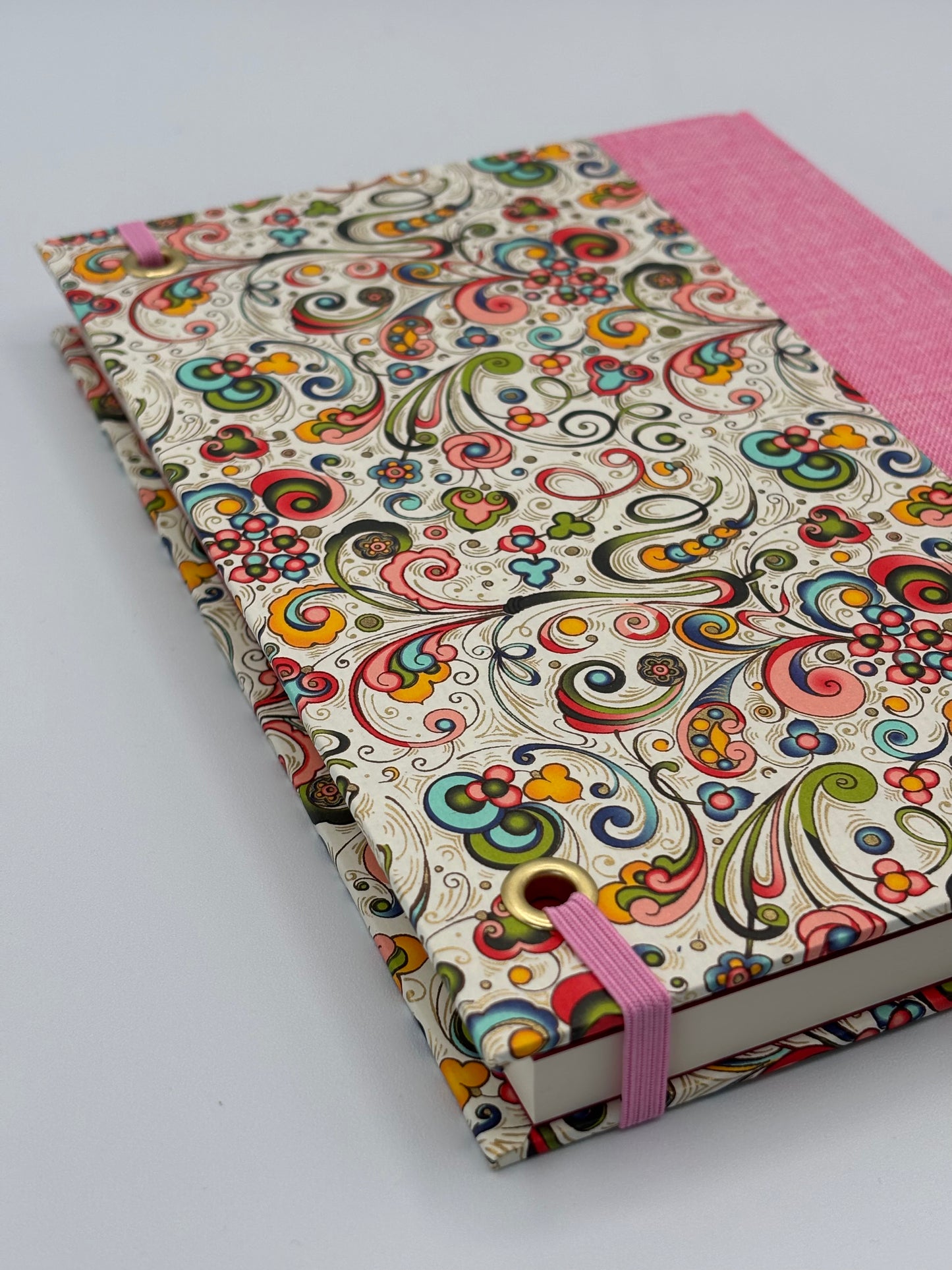 (PRE-ORDER NOVEMBER Delivery) A5 Hardcover Notebook finished in Pink Floral Garden on Italian Florentine Print