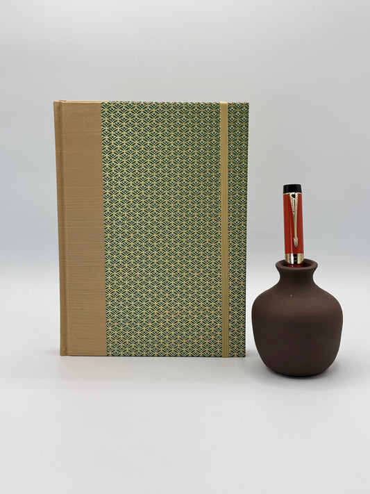 (PRE-ORDER NOVEMBER Delivery) A5 Hardcover Notebook finished in Green and Gold Chiyogami Paper