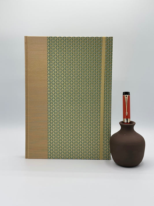 (PRE-ORDER NOVEMBER Delivery) B5 Hardcover Notebook finished in Green and Gold Chiyogami Paper