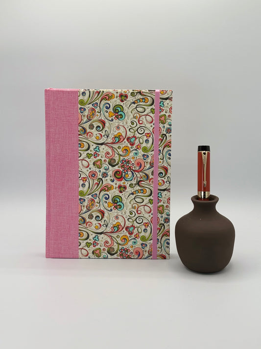 (PRE-ORDER NOVEMBER Delivery) A5 Hardcover Notebook finished in Pink Floral Garden on Italian Florentine Print